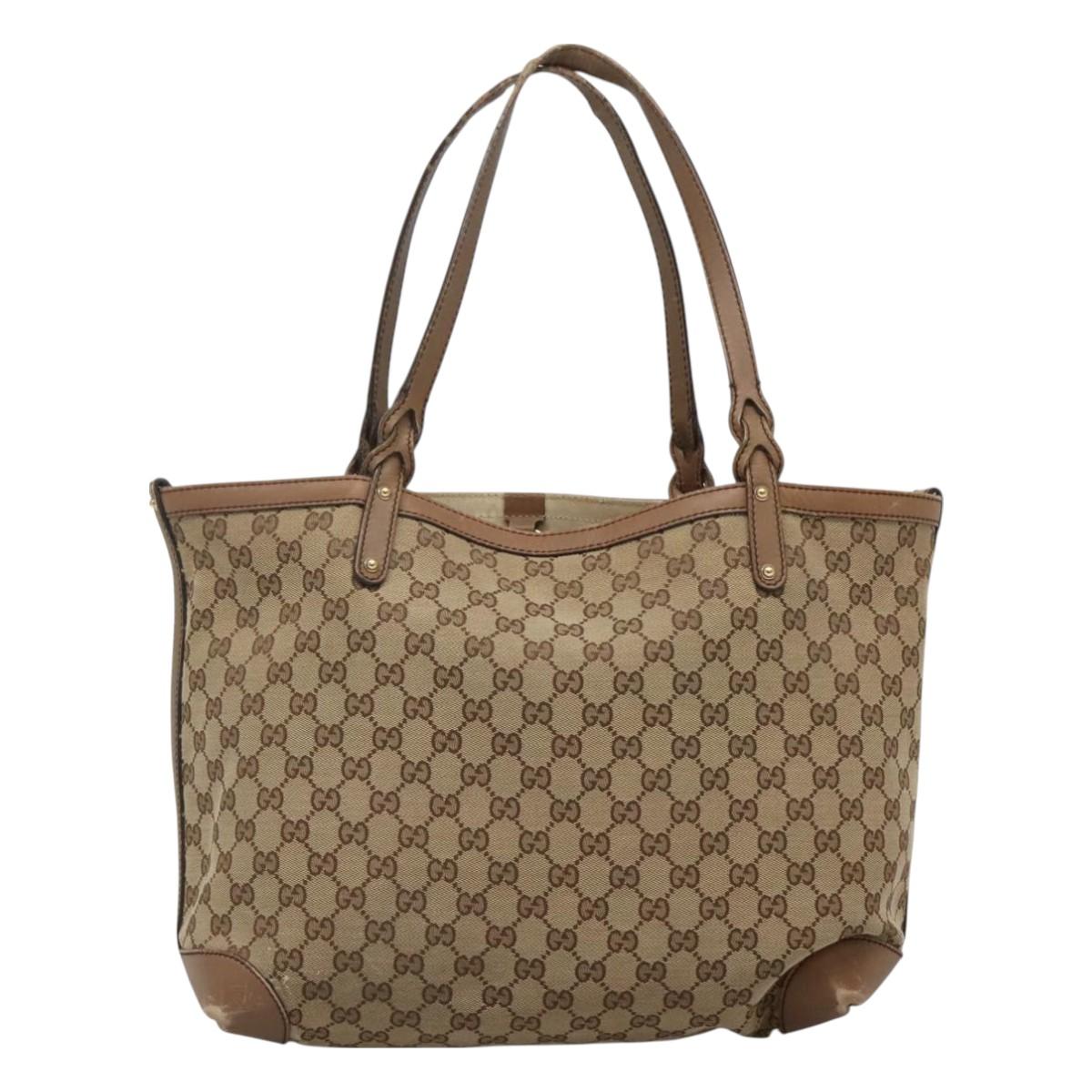 GUCCI GG Canvas Tote Bag Beige Gold 247209 Auth 128328