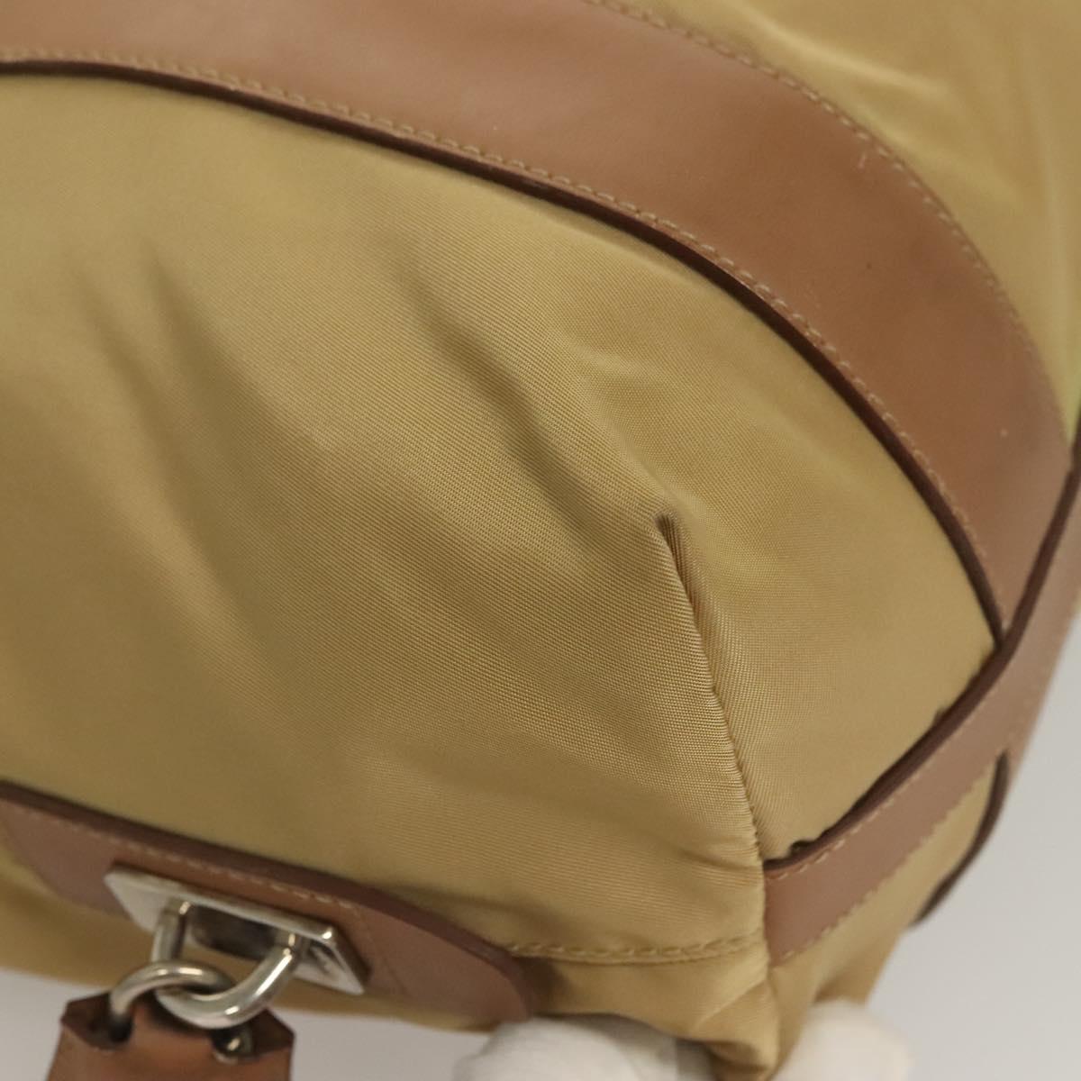 PRADA Hand Bag Nylon Beige Silver Auth 128334