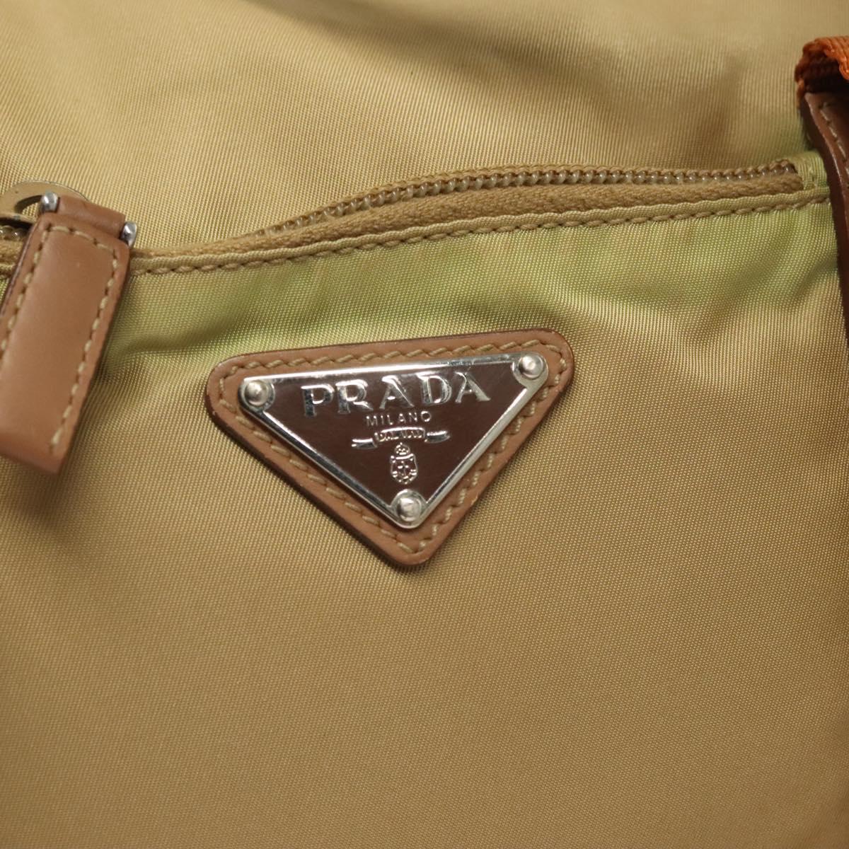 PRADA Hand Bag Nylon Beige Silver Auth 128334