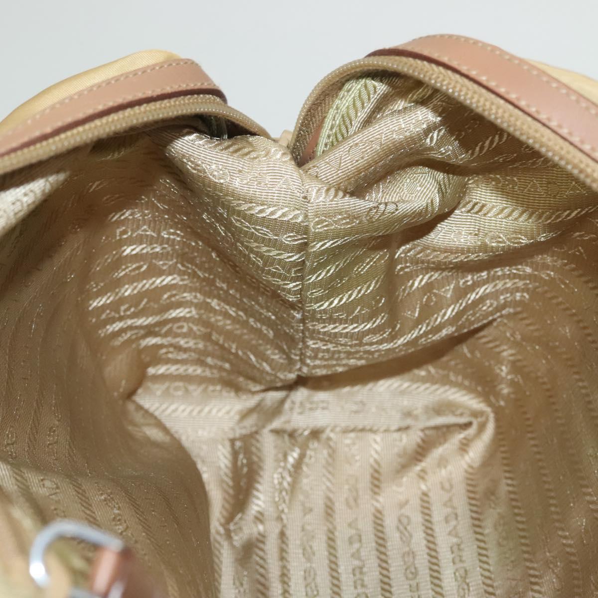 PRADA Hand Bag Nylon Beige Silver Auth 128334