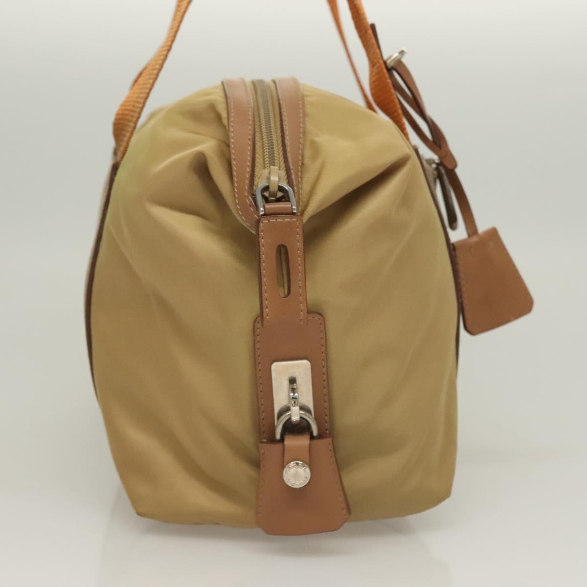 PRADA Hand Bag Nylon Beige Silver Auth 128334