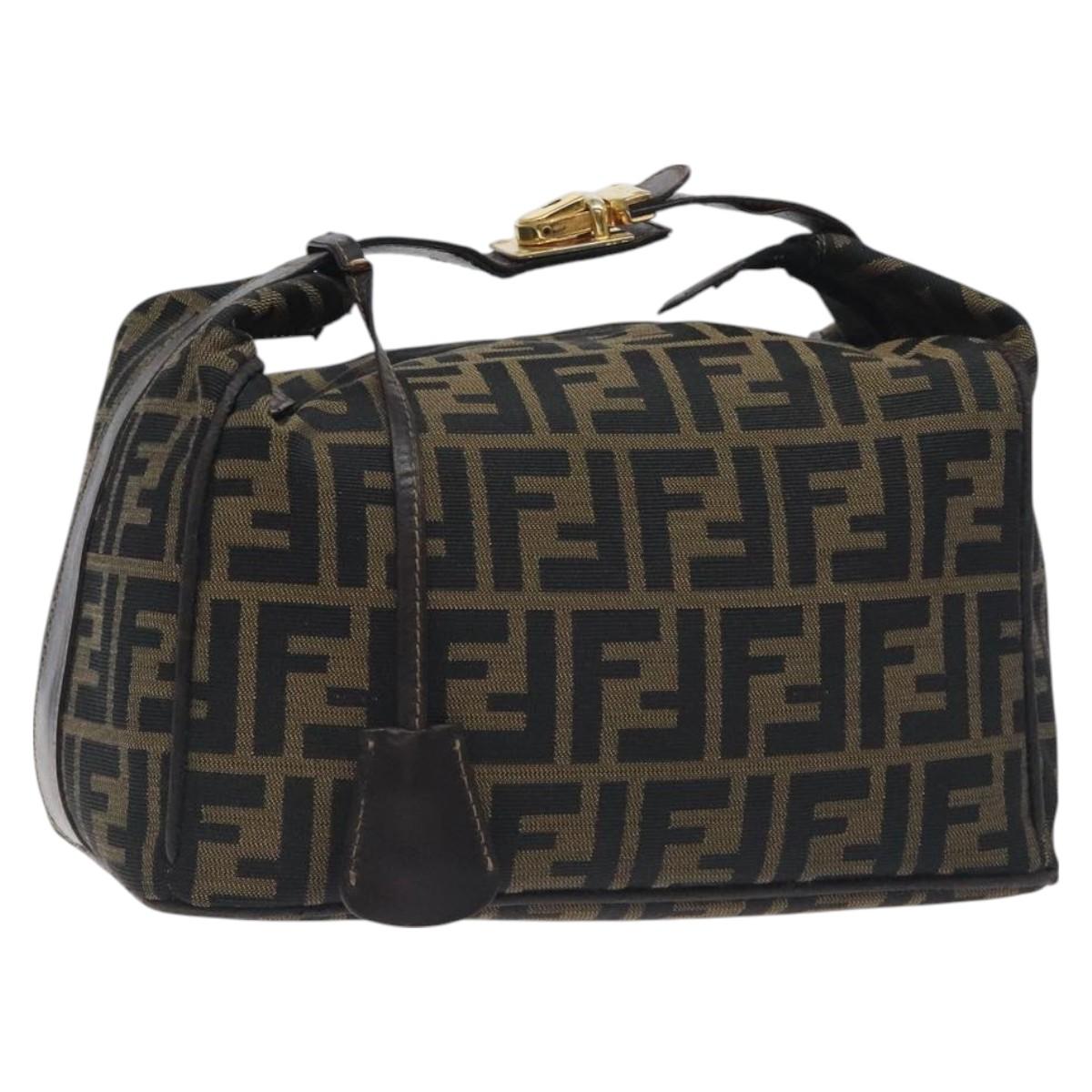 FENDI Zucca Canvas Vanity Pouch Brown Black Auth 128359