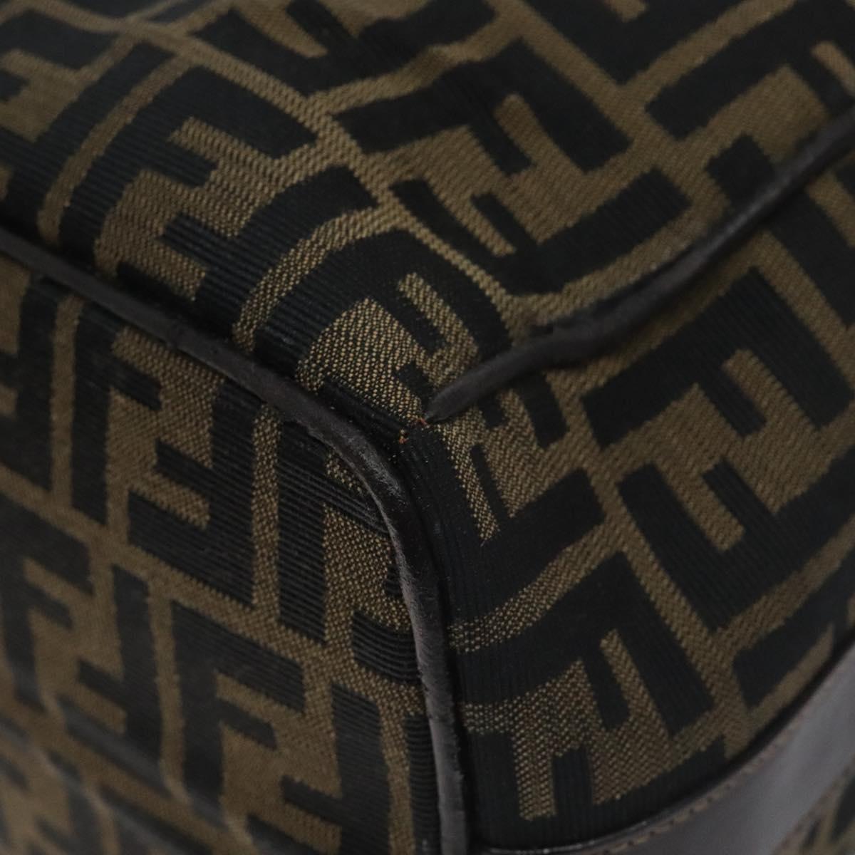 FENDI Zucca Canvas Vanity Pouch Brown Black Auth 128359