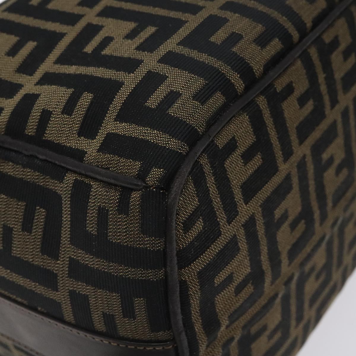 FENDI Zucca Canvas Vanity Pouch Brown Black Auth 128359