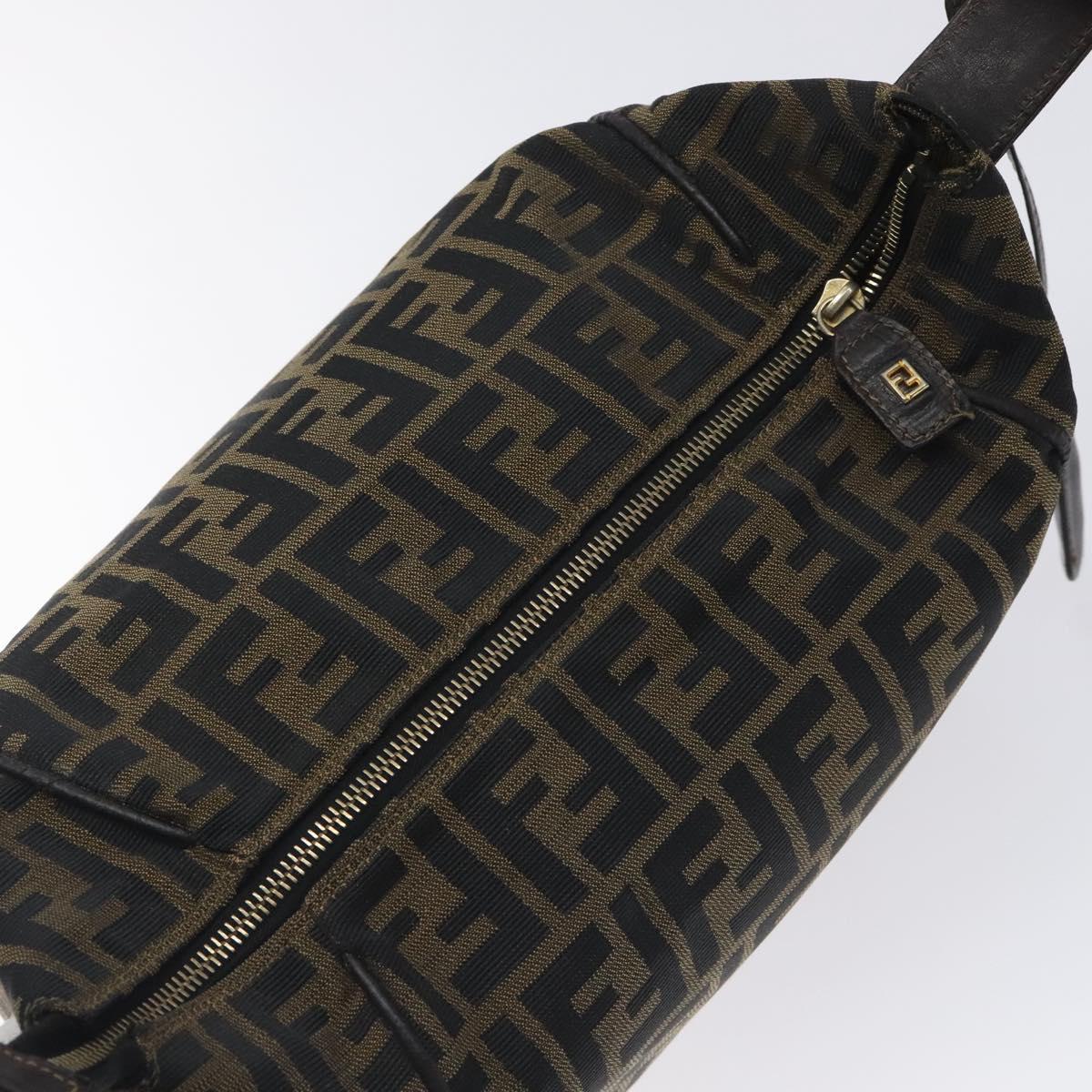 FENDI Zucca Canvas Vanity Pouch Brown Black Auth 128359