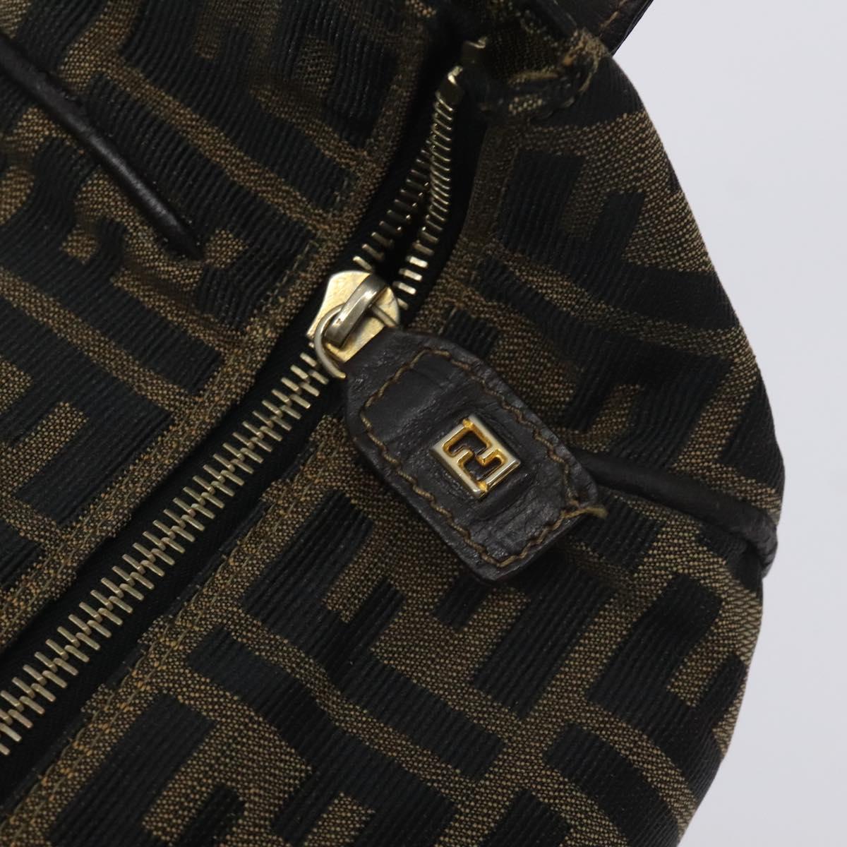 FENDI Zucca Canvas Vanity Pouch Brown Black Auth 128359