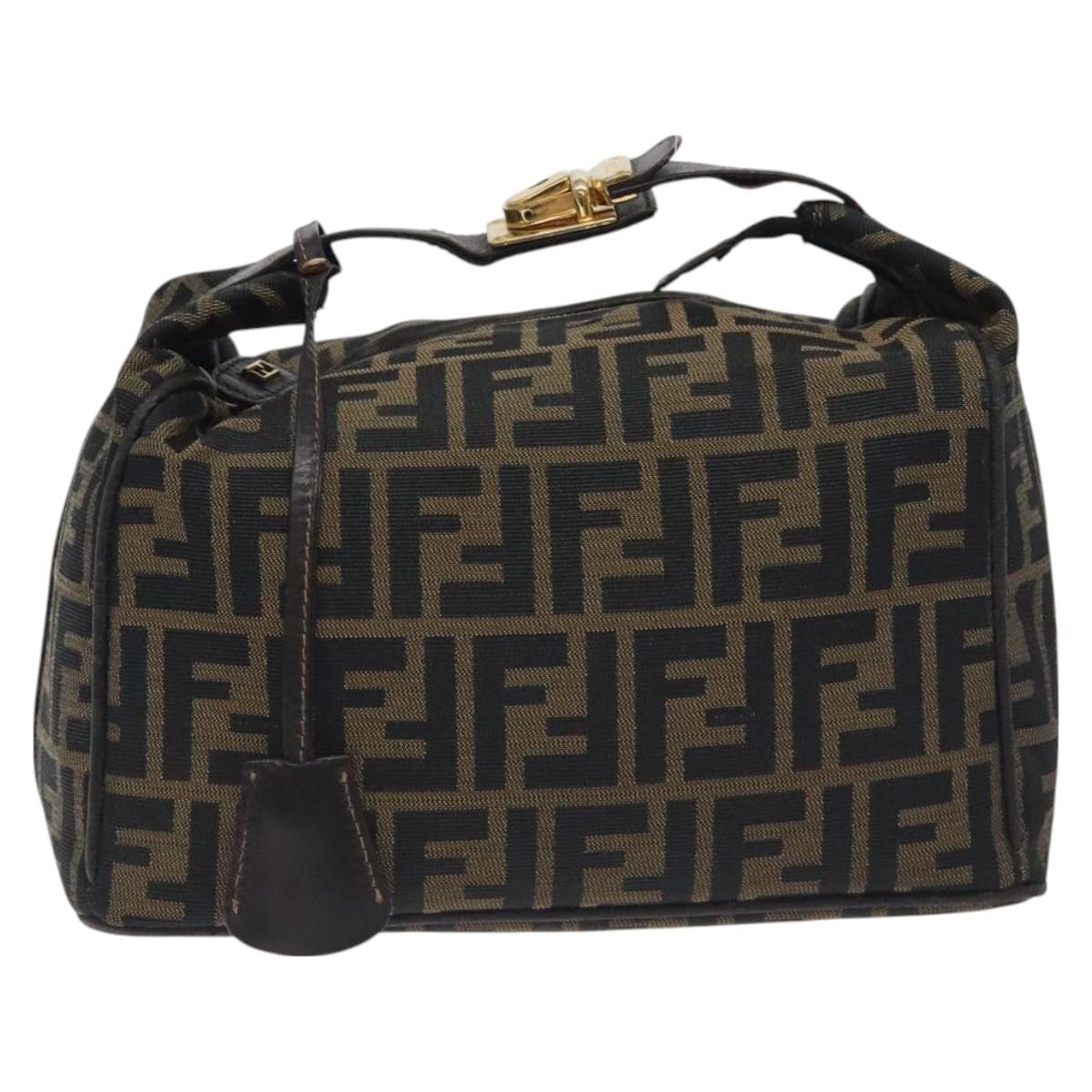 FENDI Zucca Canvas Vanity Pouch Brown Black Auth 128359