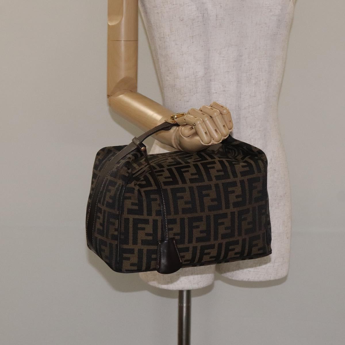 FENDI Zucca Canvas Vanity Pouch Brown Black Auth 128359