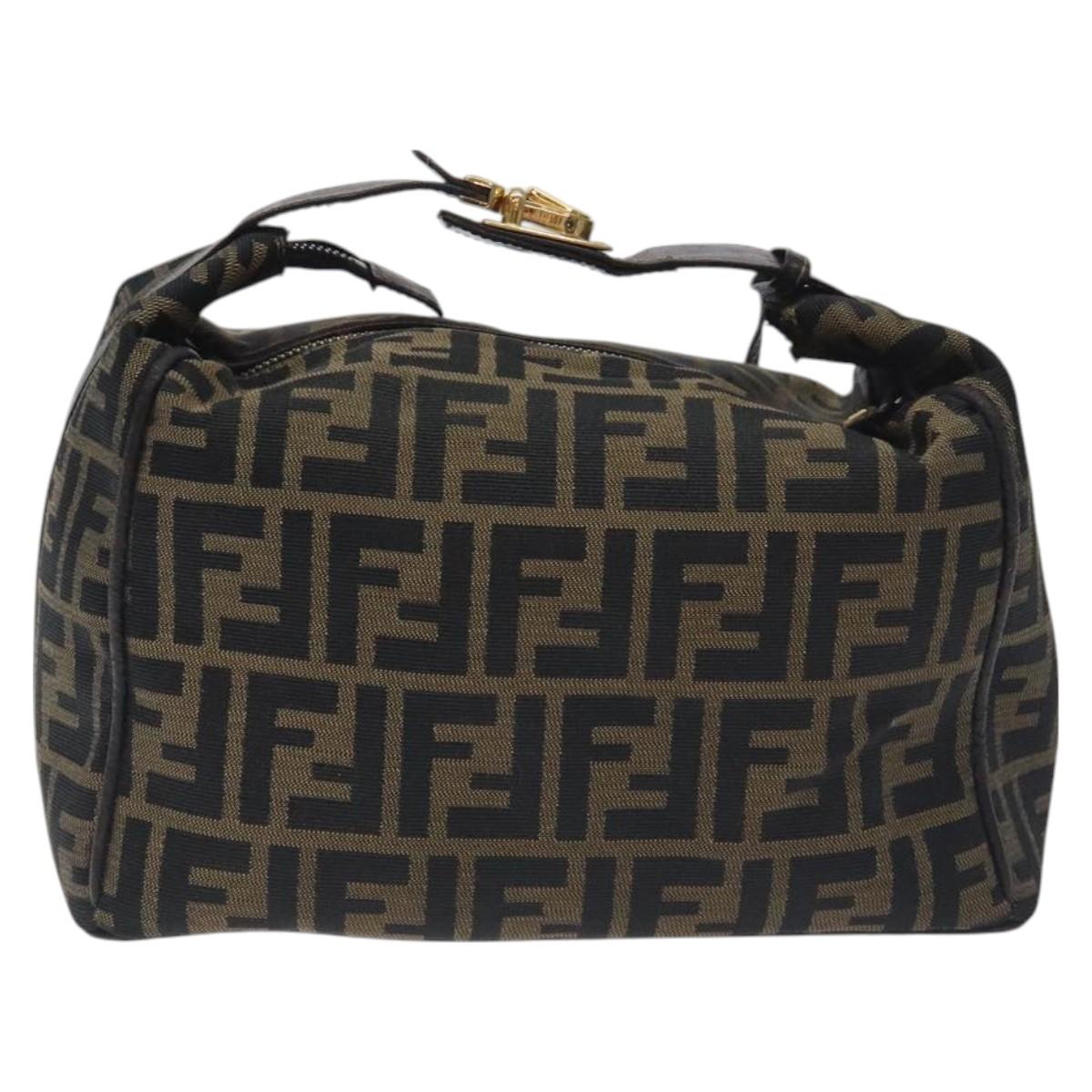 FENDI Zucca Canvas Vanity Pouch Brown Black Auth 128359