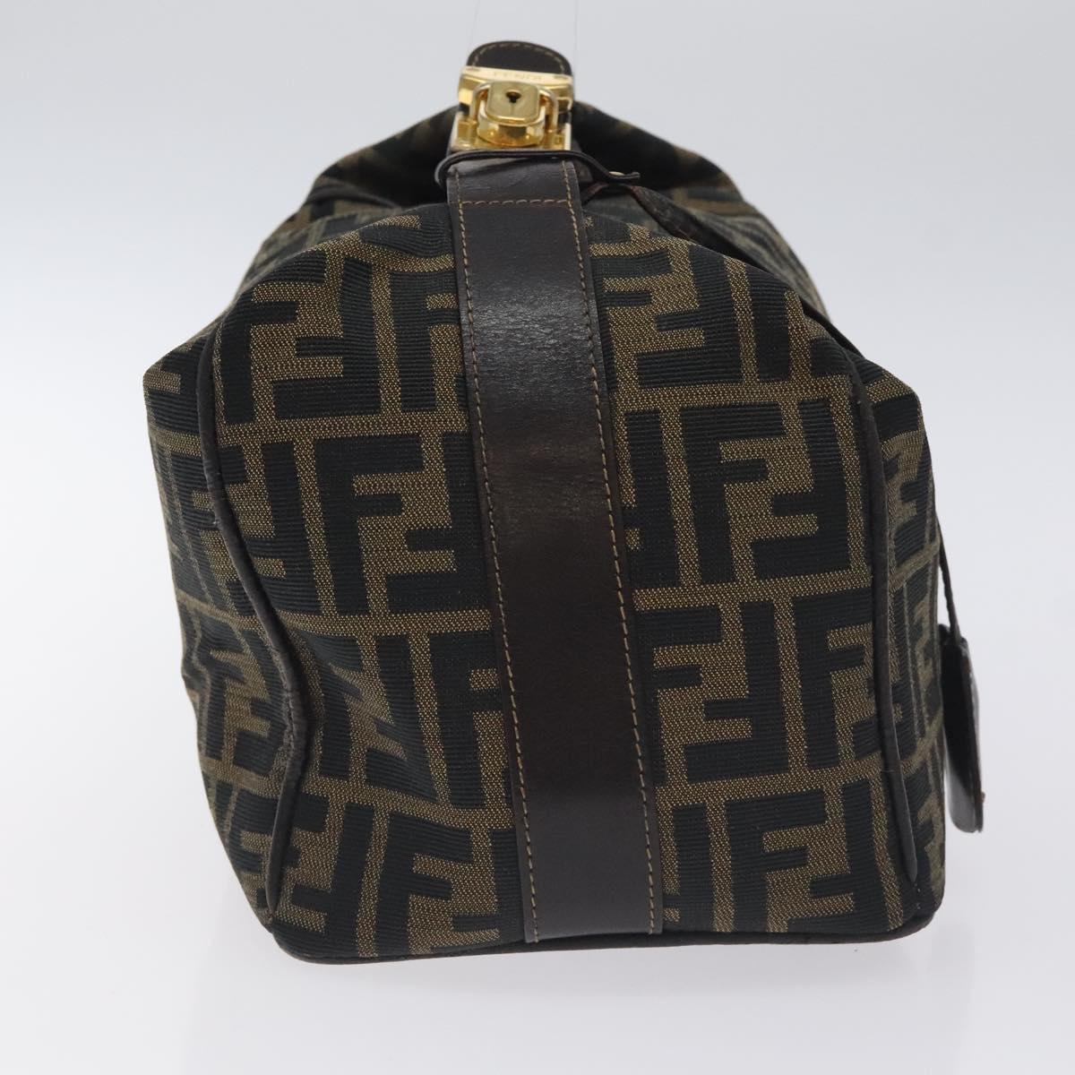 FENDI Zucca Canvas Vanity Pouch Brown Black Auth 128359