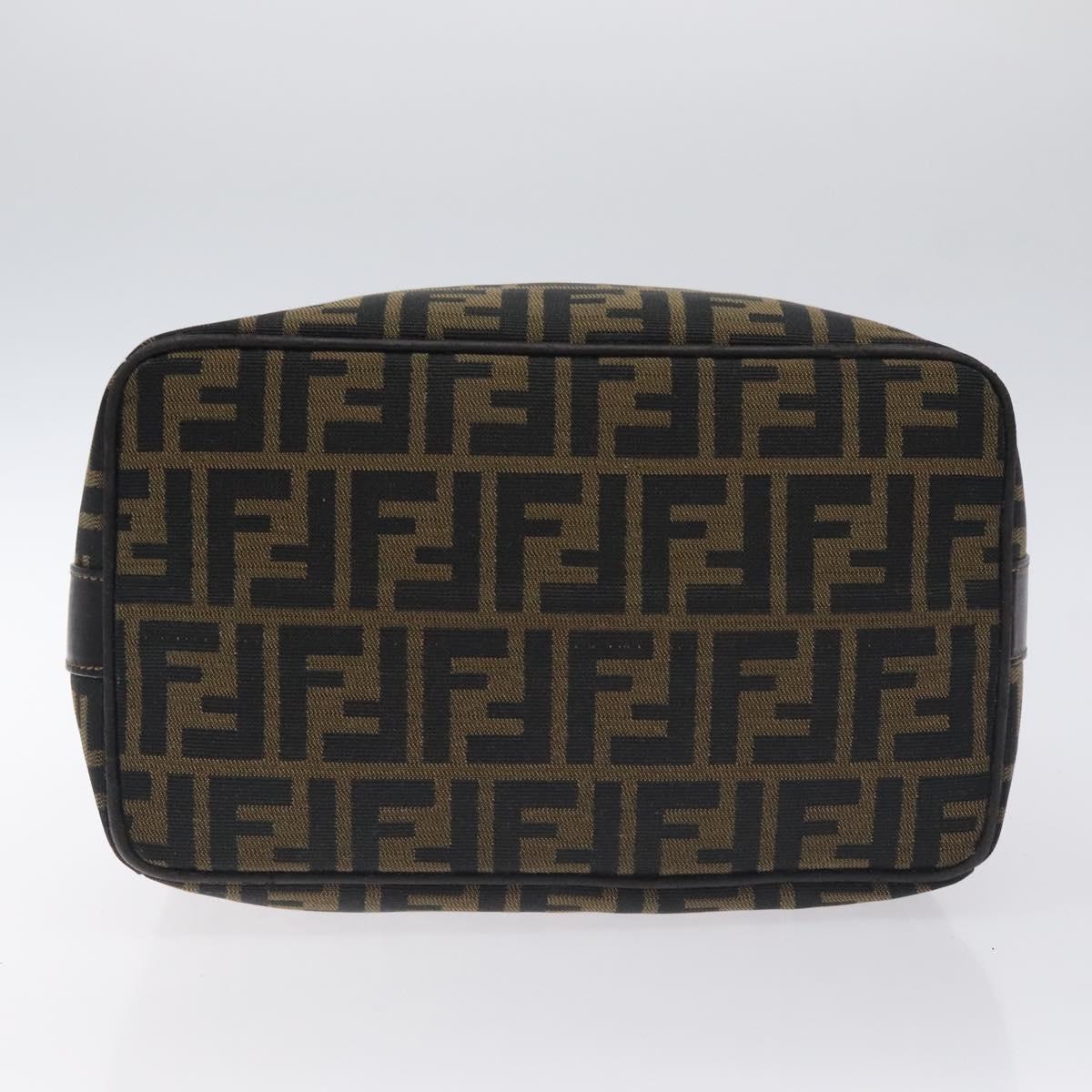 FENDI Zucca Canvas Vanity Pouch Brown Black Auth 128359