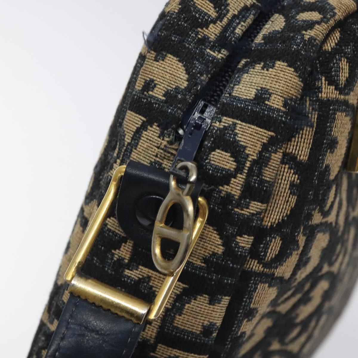 Christian Dior Trotter Canvas Shoulder Bag Navy Gold Auth 128360
