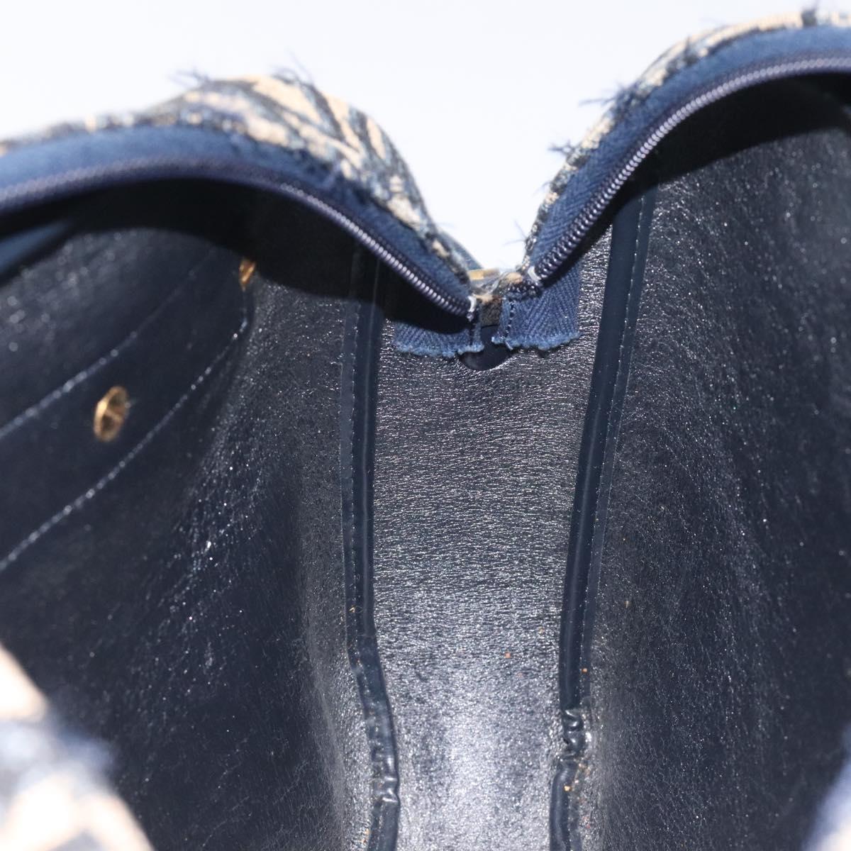 Christian Dior Trotter Canvas Shoulder Bag Navy Gold Auth 128360