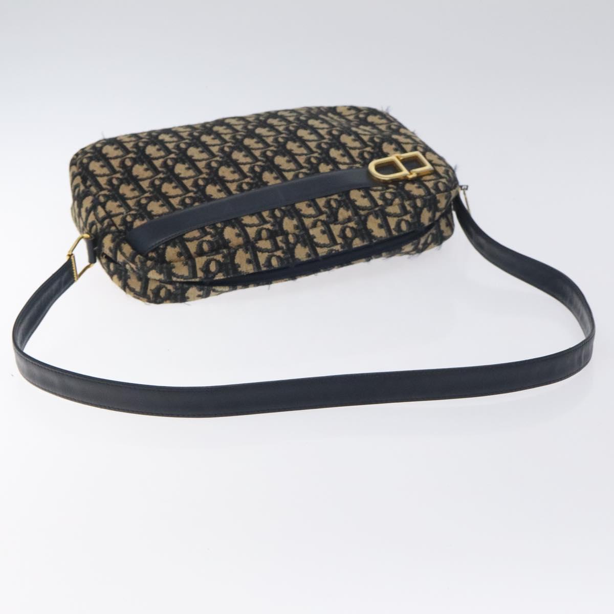 Christian Dior Trotter Canvas Shoulder Bag Navy Gold Auth 128360