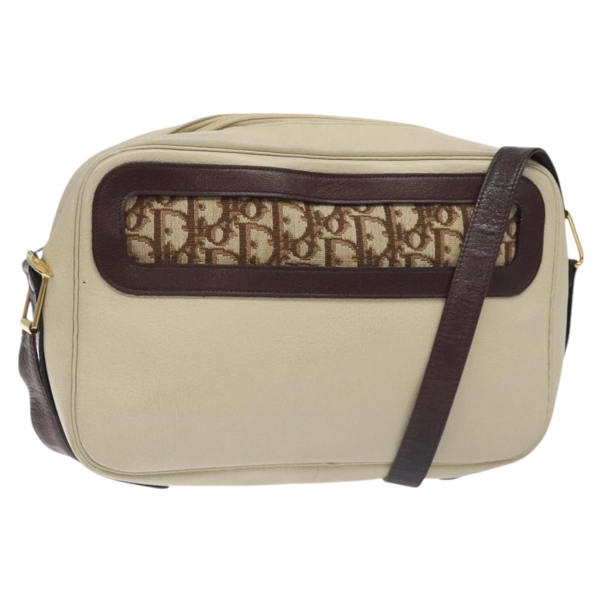 Christian Dior Trotter Canvas Shoulder Bag Brown Gold Ivory Auth 128361