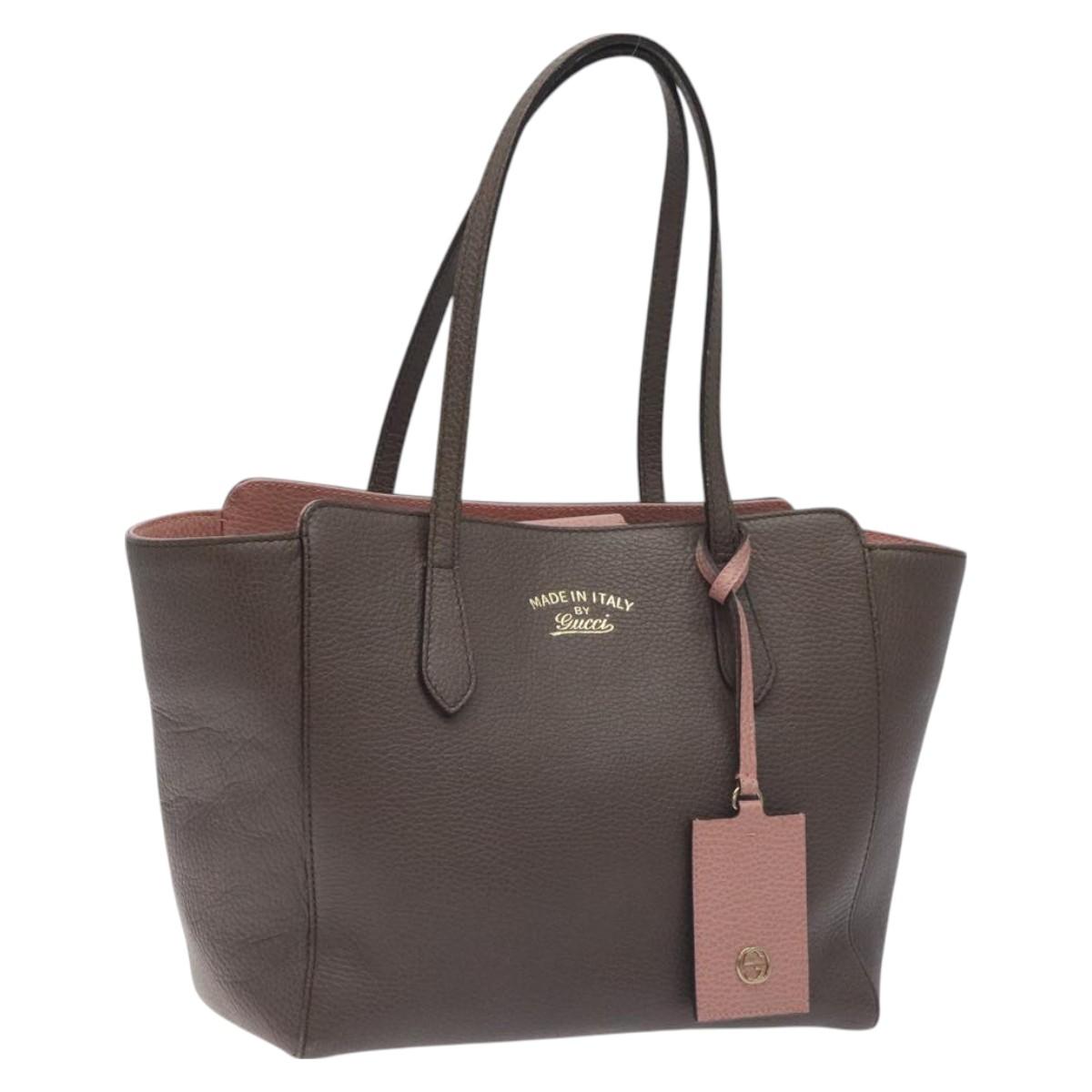 GUCCI Tote Bag Leather Beige Gold 354408 Auth 128362