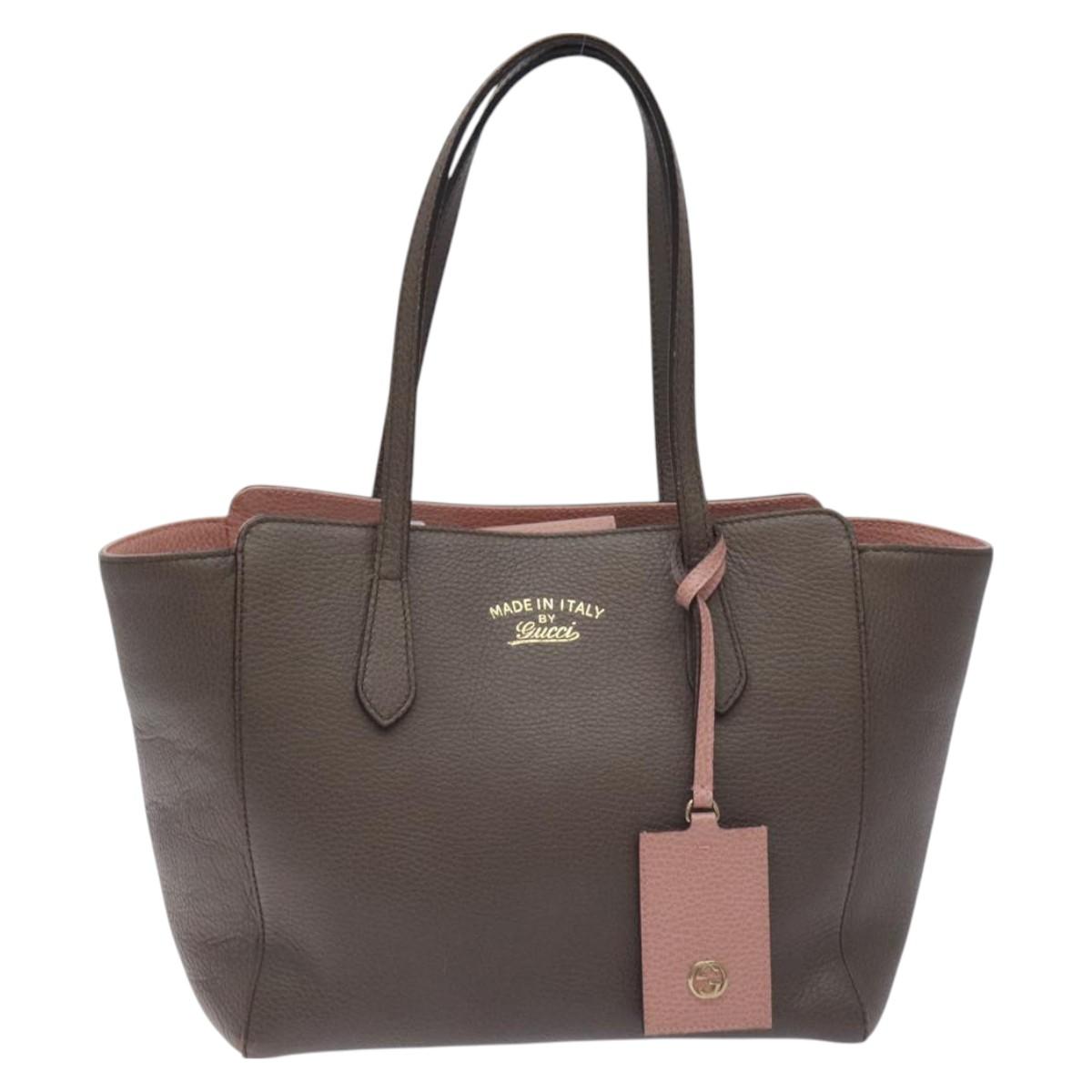 GUCCI Tote Bag Leather Beige Gold 354408 Auth 128362