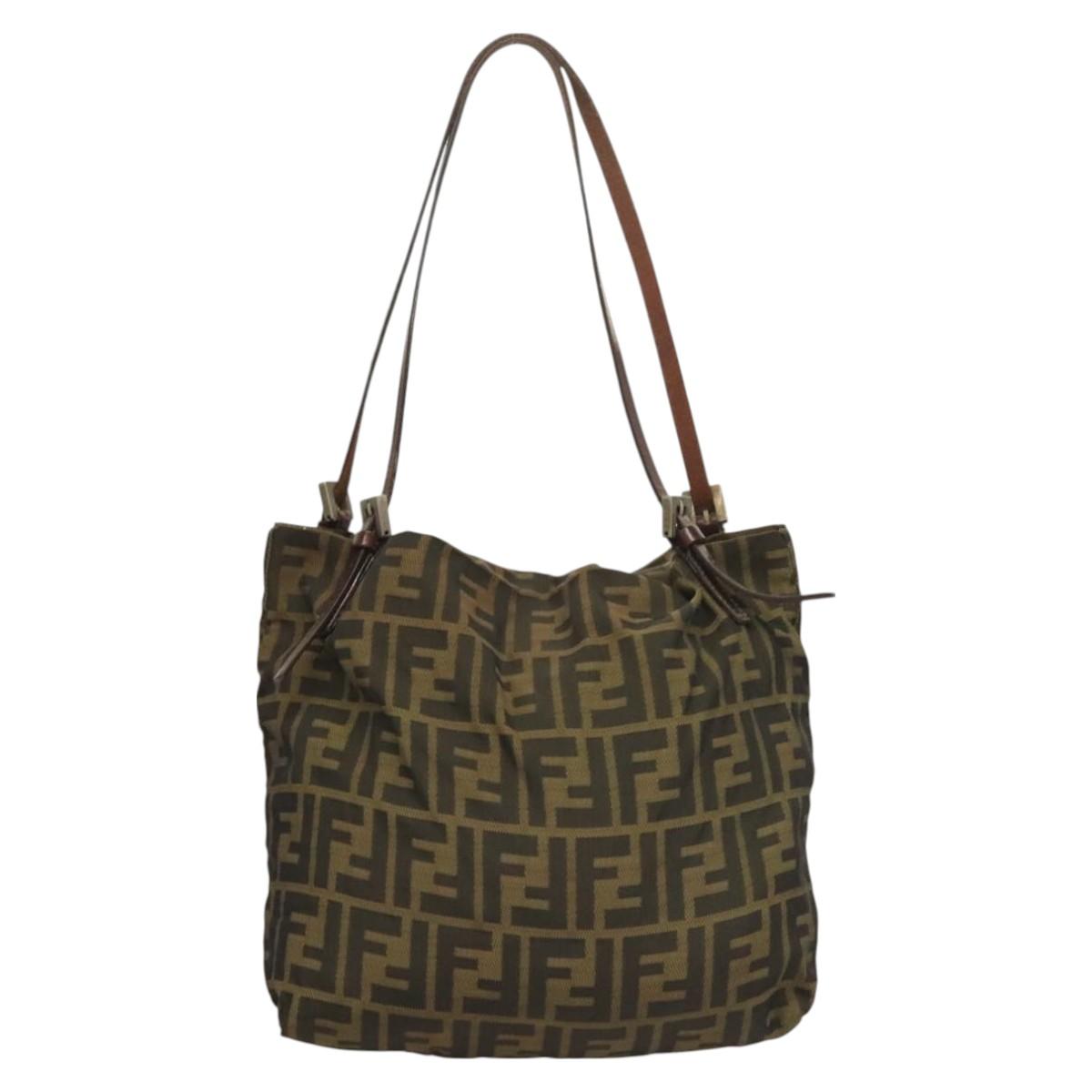 FENDI Zucca Canvas Mamma Tote Bag Black Brown Auth 128398