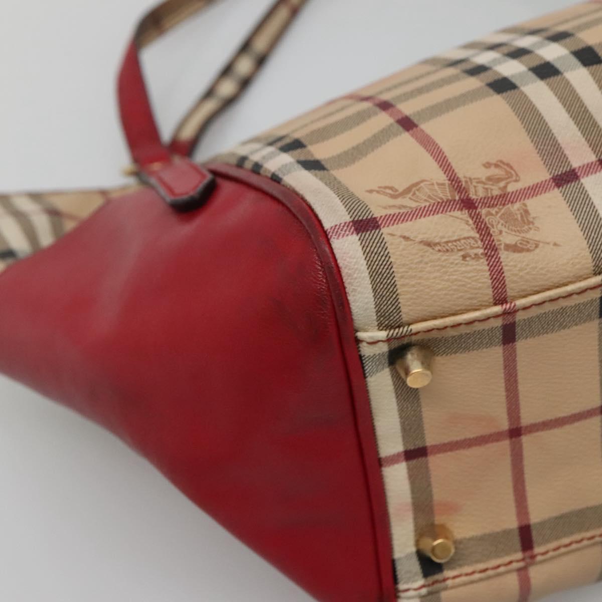 BURBERRY Nova Check Tote Bag PVC Beige Gold Red Auth 128403
