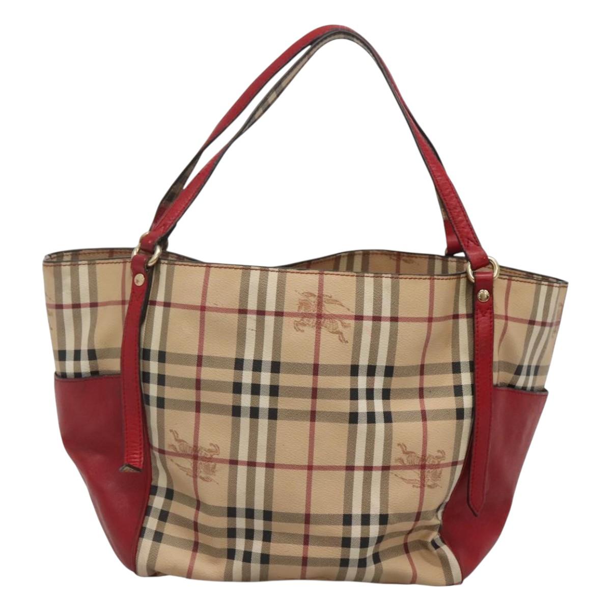 BURBERRY Nova Check Tote Bag PVC Beige Gold Red Auth 128403