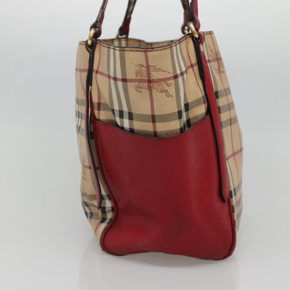 BURBERRY Nova Check Tote Bag PVC Beige Gold Red Auth 128403