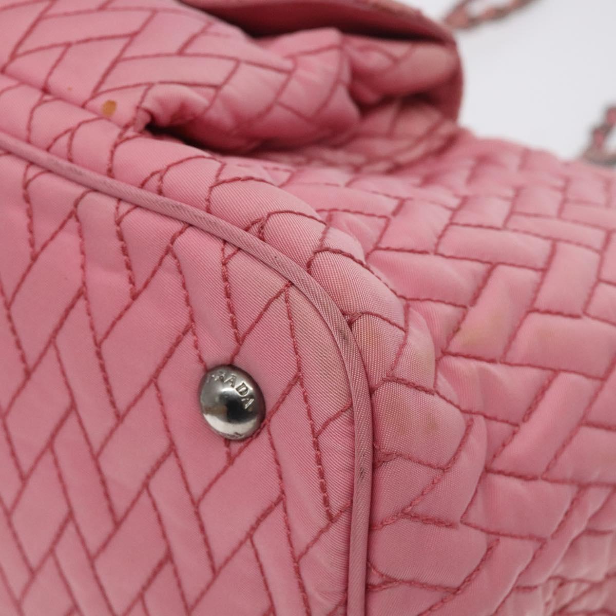 PRADA Chain Tote Bag Nylon Pink Silver Auth 128405