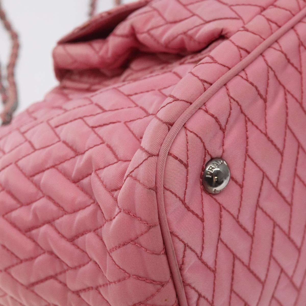 PRADA Chain Tote Bag Nylon Pink Silver Auth 128405