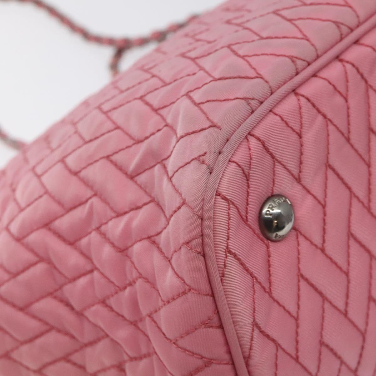 PRADA Chain Tote Bag Nylon Pink Silver Auth 128405