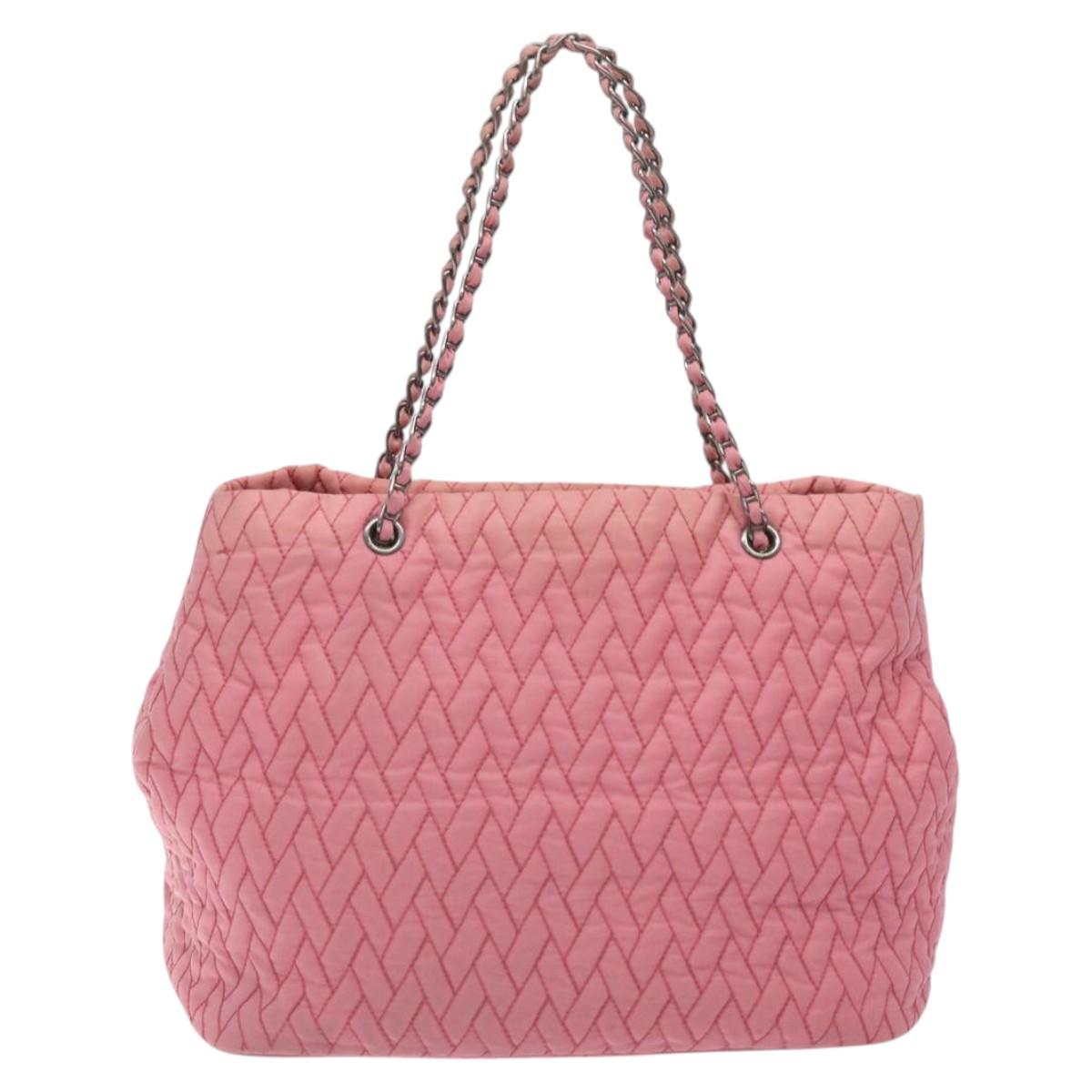 PRADA Chain Tote Bag Nylon Pink Silver Auth 128405