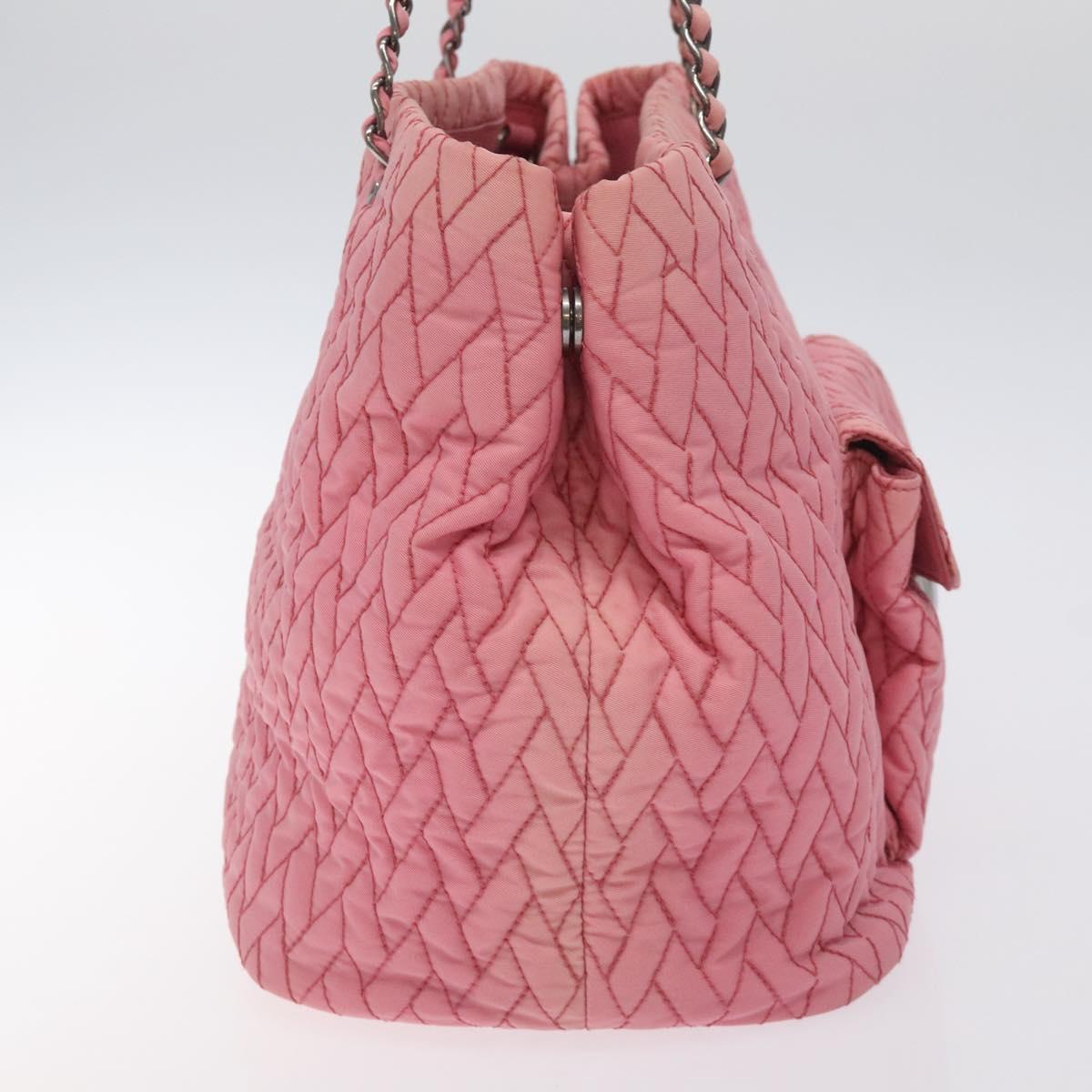 PRADA Chain Tote Bag Nylon Pink Silver Auth 128405