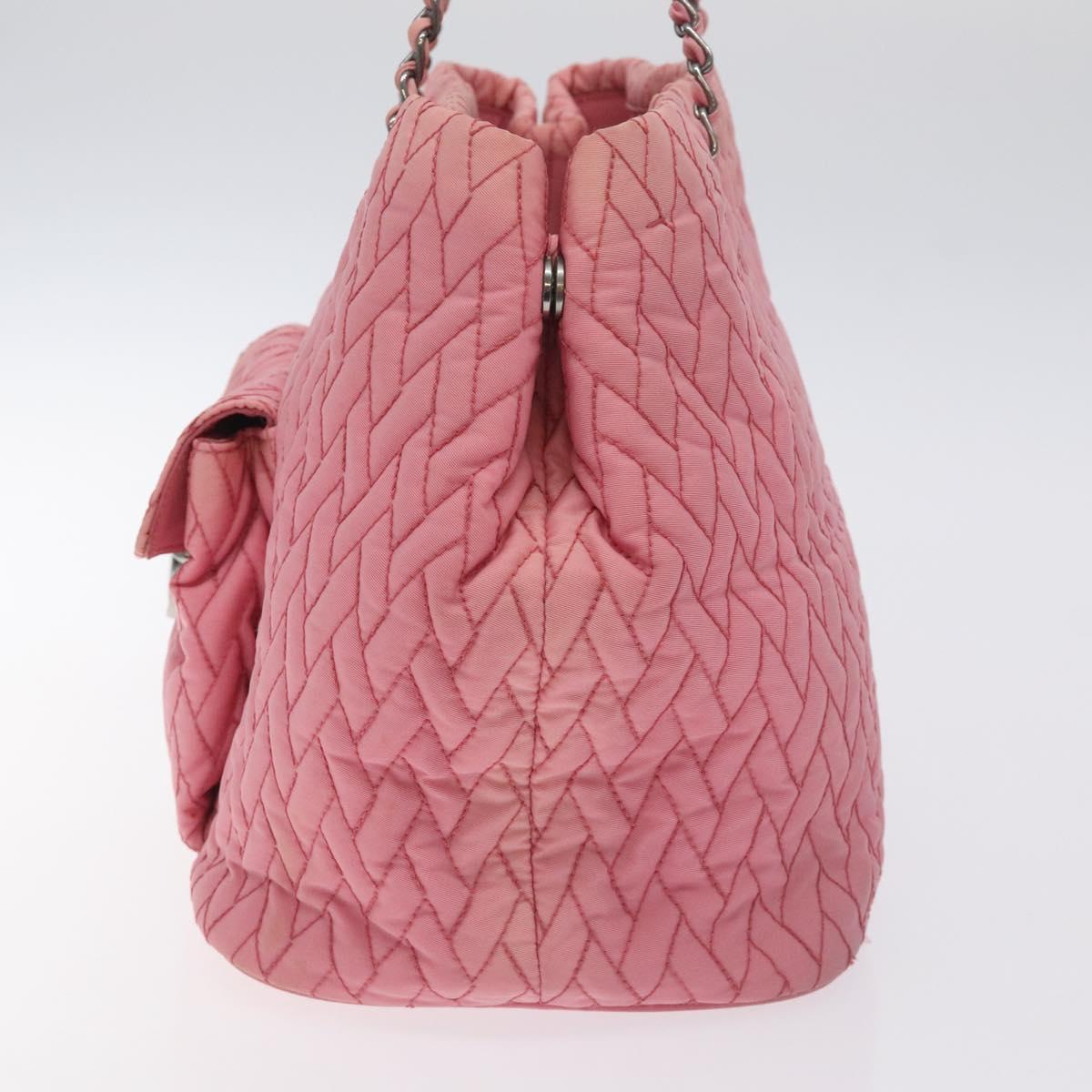 PRADA Chain Tote Bag Nylon Pink Silver Auth 128405
