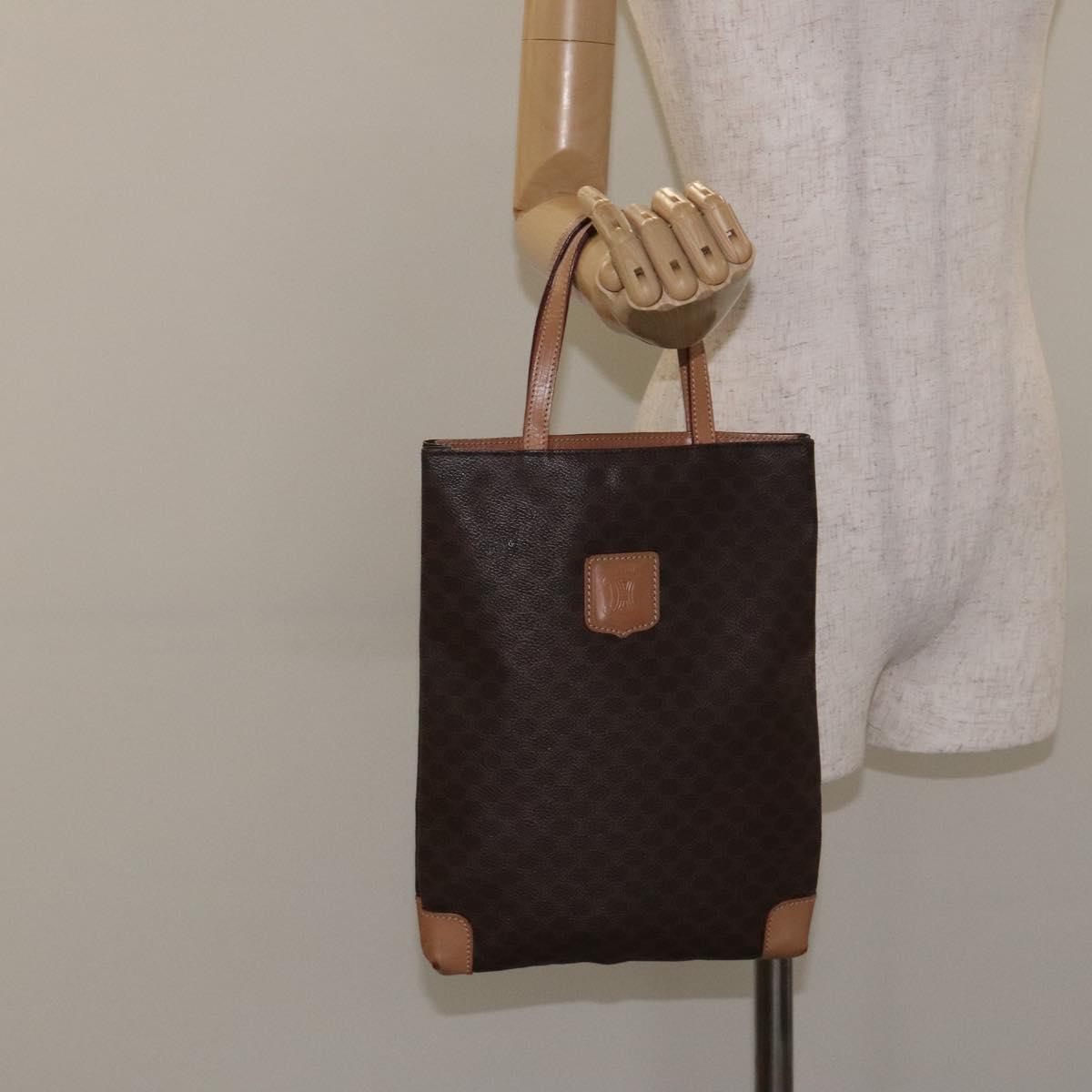 CELINE Macadam Canvas Hand Bag PVC Leather Brown Gold Auth 128439