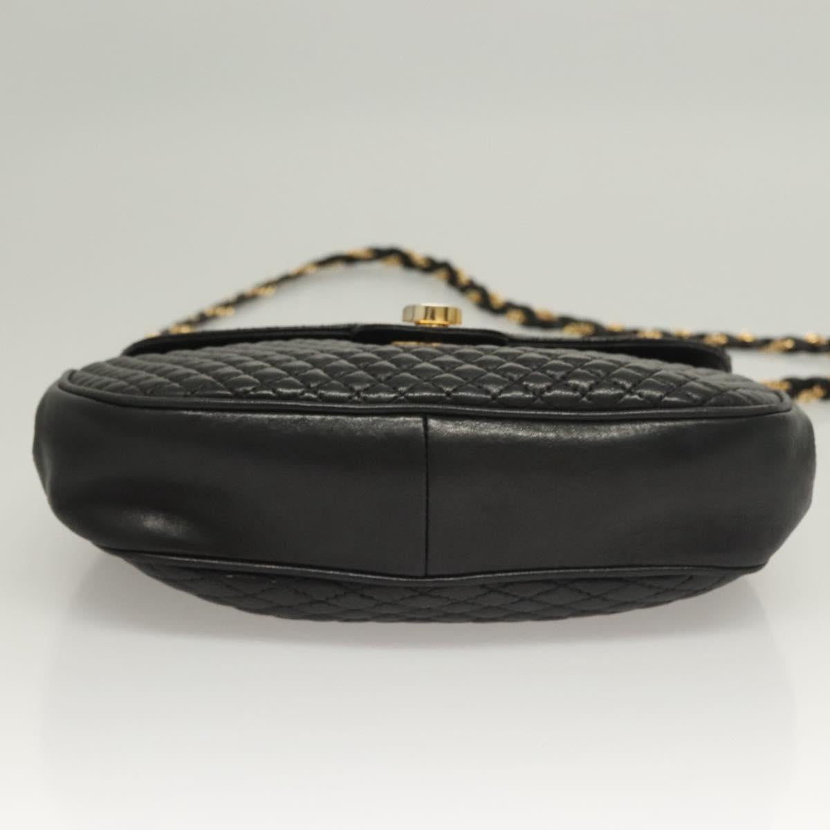 BALLY Chain Shoulder Bag Leather Black Gold Auth 128440