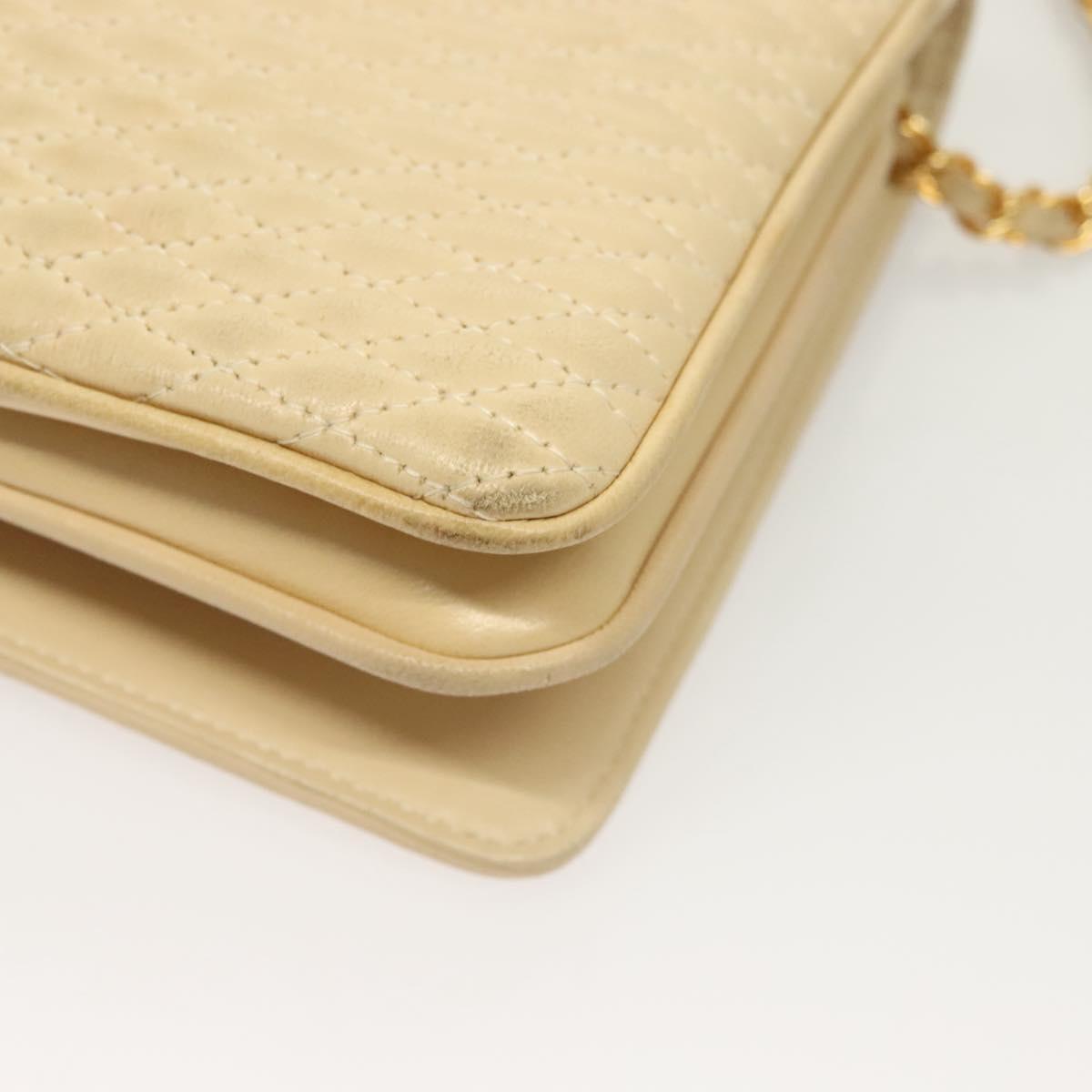 BALLY Chain Shoulder Bag Leather Beige Gold Auth 128441