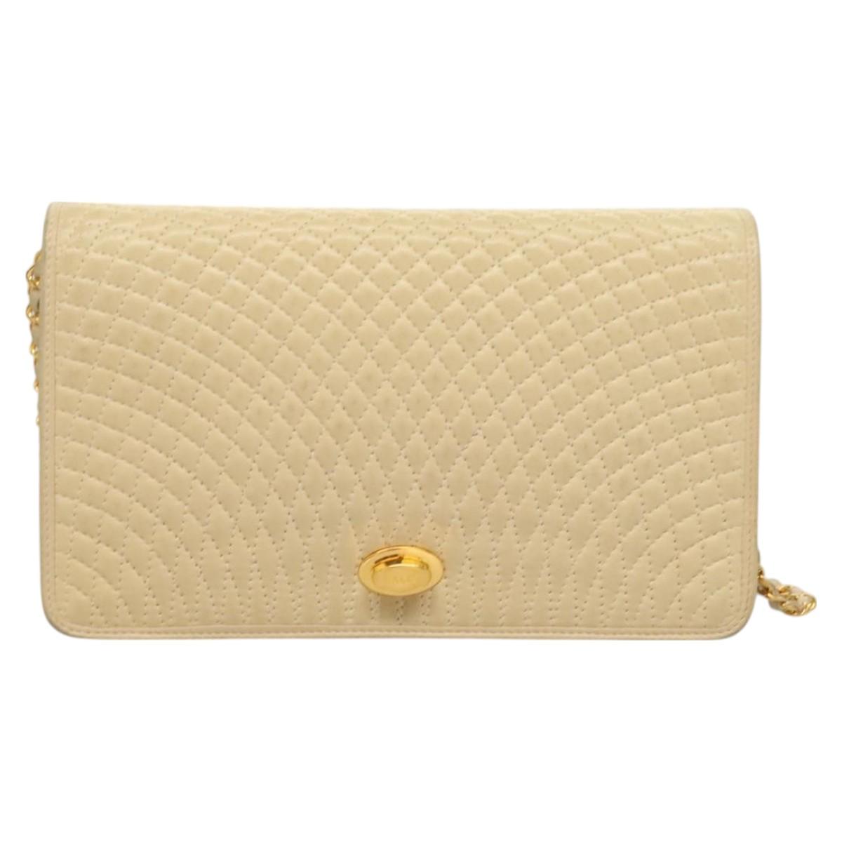 BALLY Chain Shoulder Bag Leather Beige Gold Auth 128441