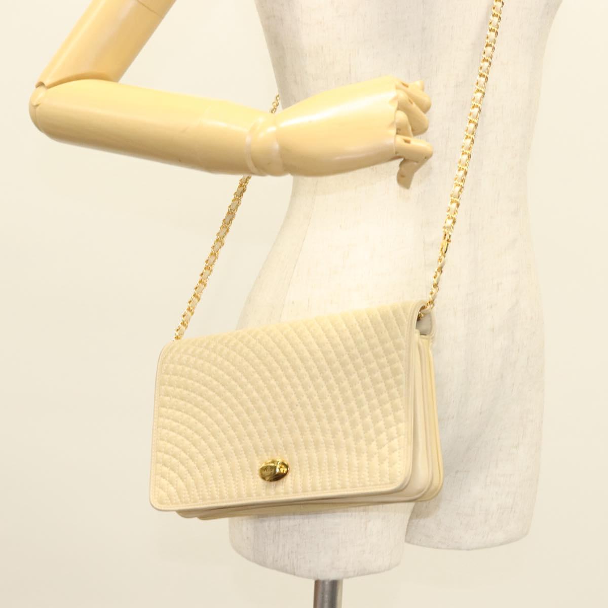 BALLY Chain Shoulder Bag Leather Beige Gold Auth 128441