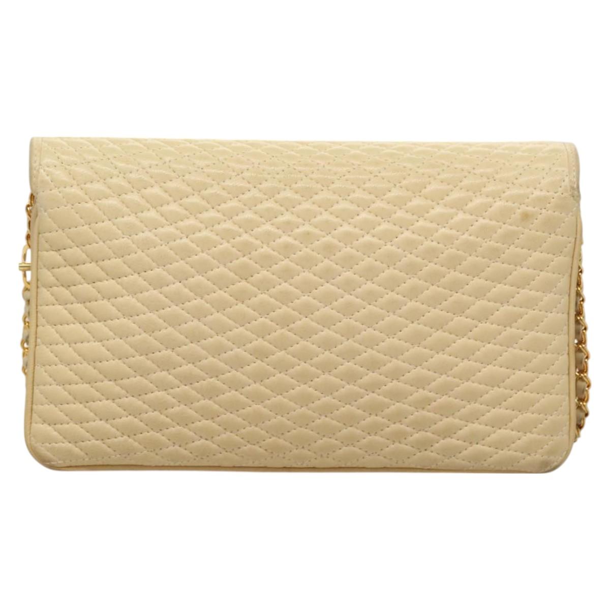 BALLY Chain Shoulder Bag Leather Beige Gold Auth 128441