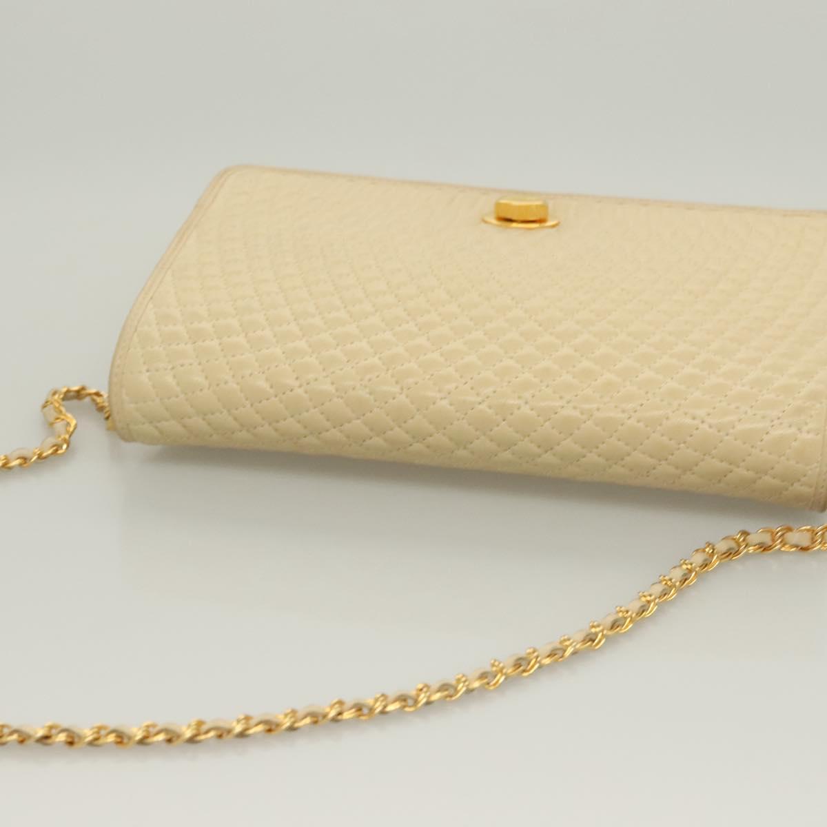 BALLY Chain Shoulder Bag Leather Beige Gold Auth 128441