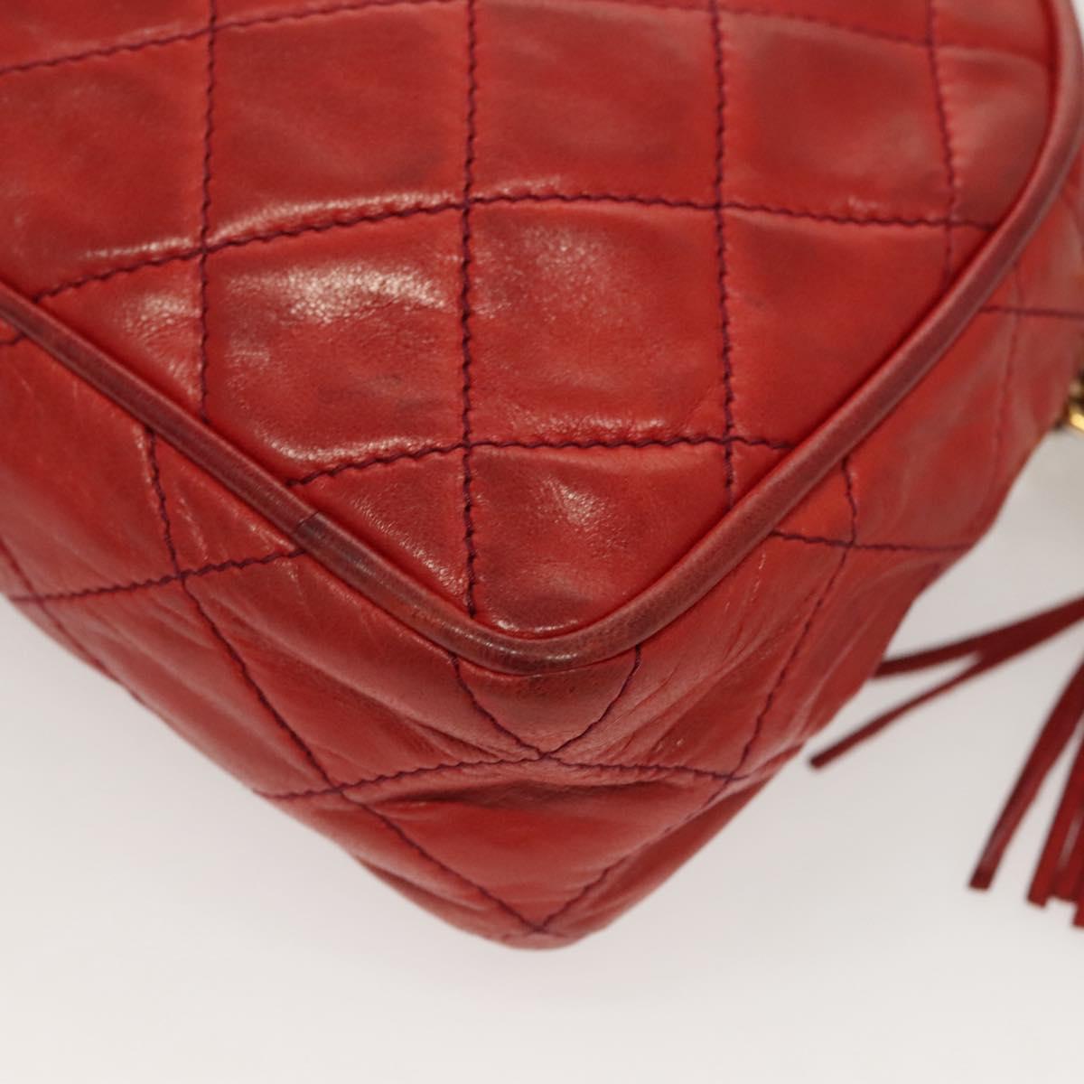 CHANEL Matelasse Chain Shoulder Bag Lamb Skin Red Gold CC Auth 128443