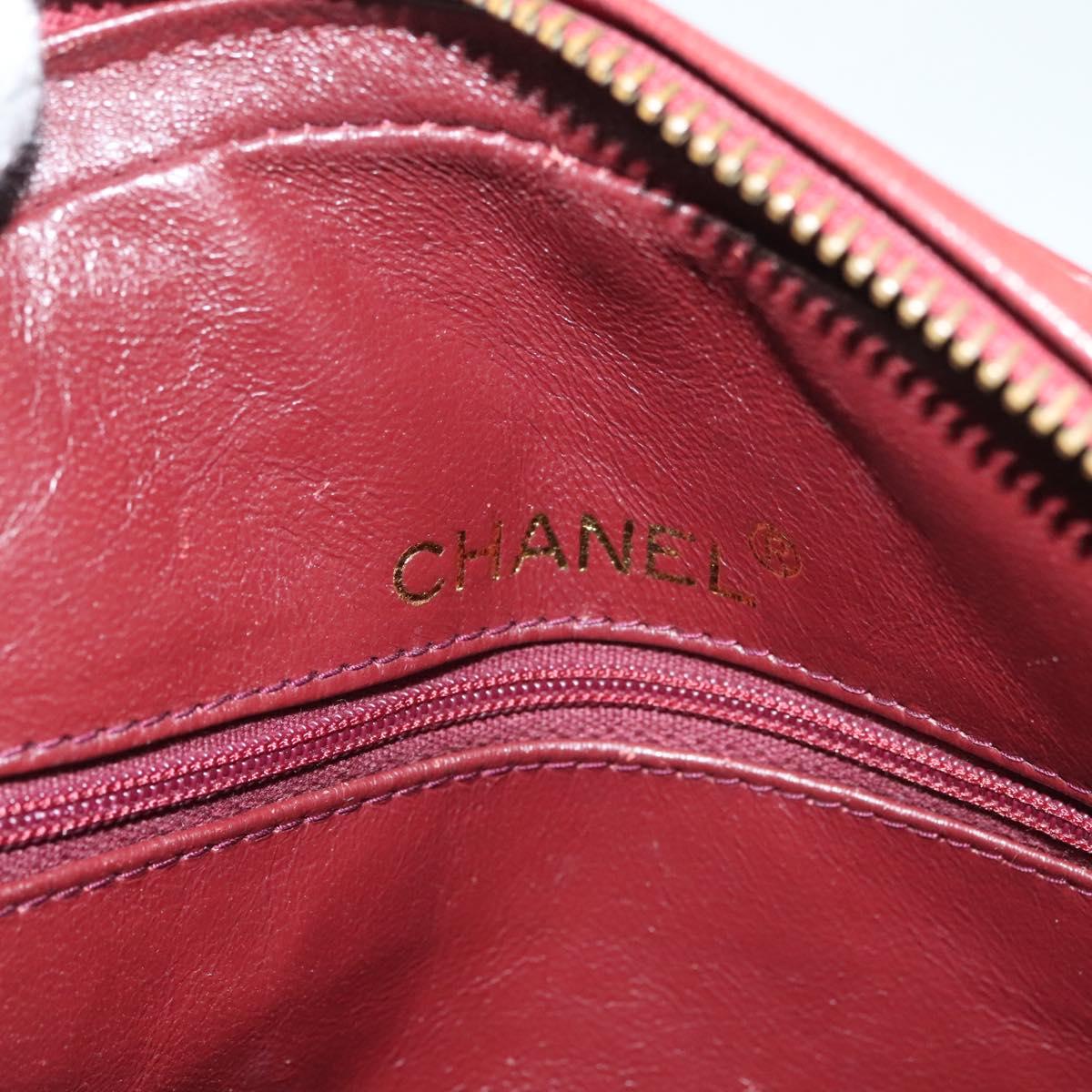 CHANEL Matelasse Chain Shoulder Bag Lamb Skin Red Gold CC Auth 128443