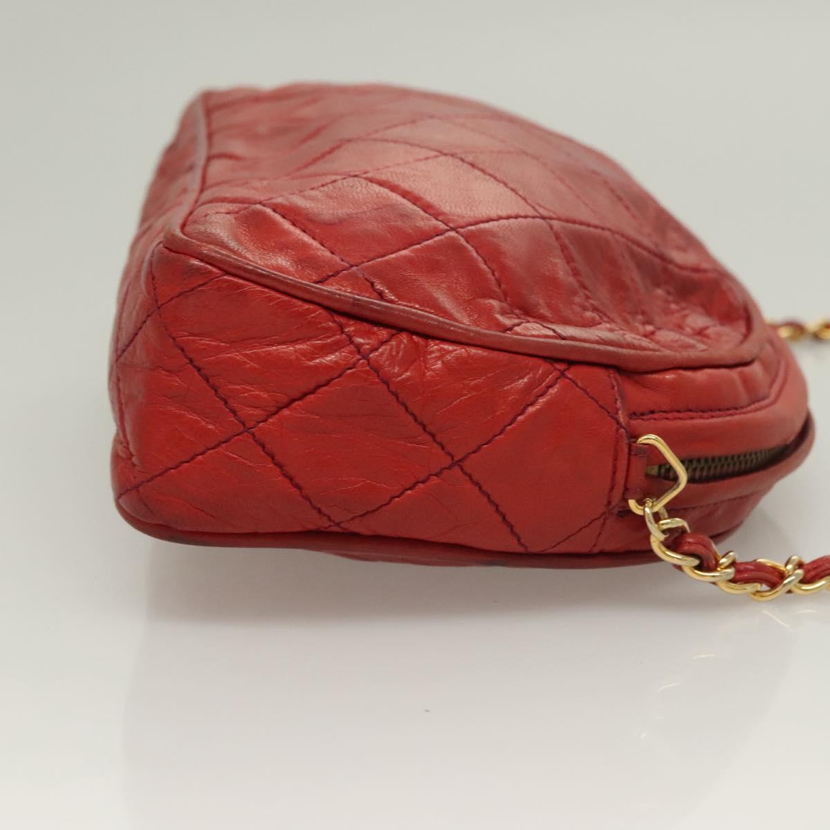 CHANEL Matelasse Chain Shoulder Bag Lamb Skin Red Gold CC Auth 128443