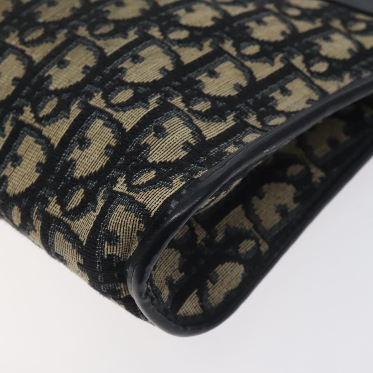 Christian Dior Trotter Canvas Shoulder Bag Navy Gold Auth 128445