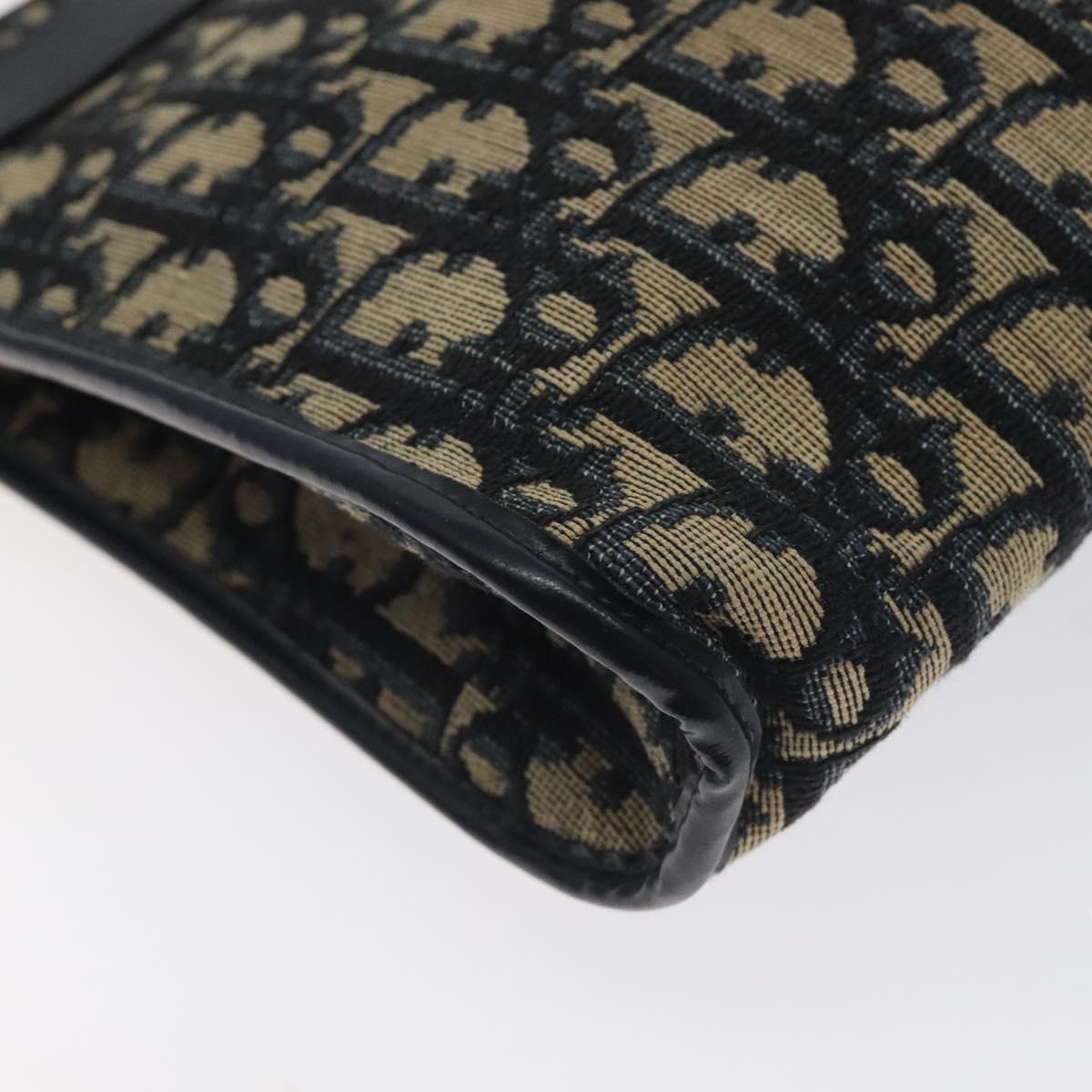 Christian Dior Trotter Canvas Shoulder Bag Navy Gold Auth 128445