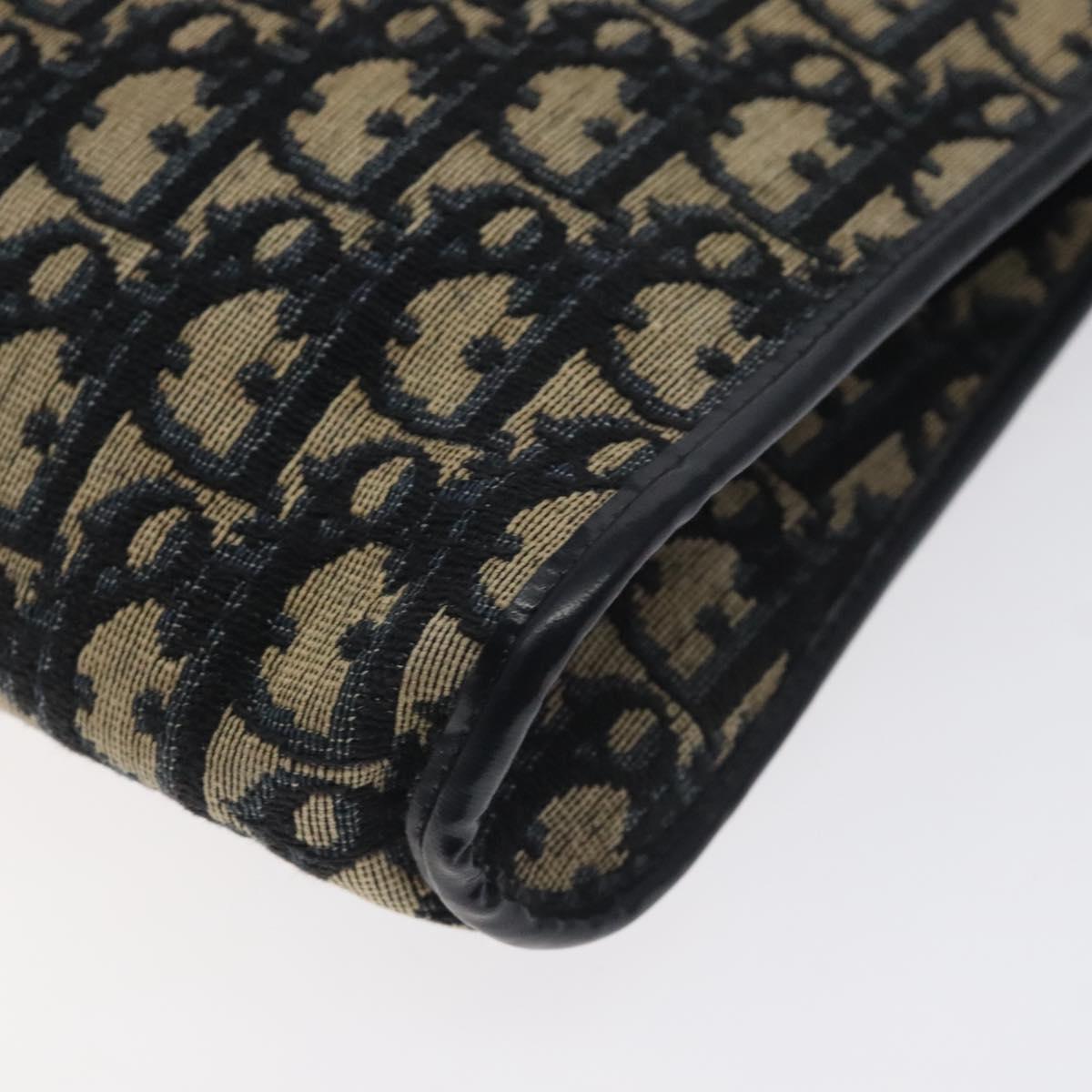 Christian Dior Trotter Canvas Shoulder Bag Navy Gold Auth 128445