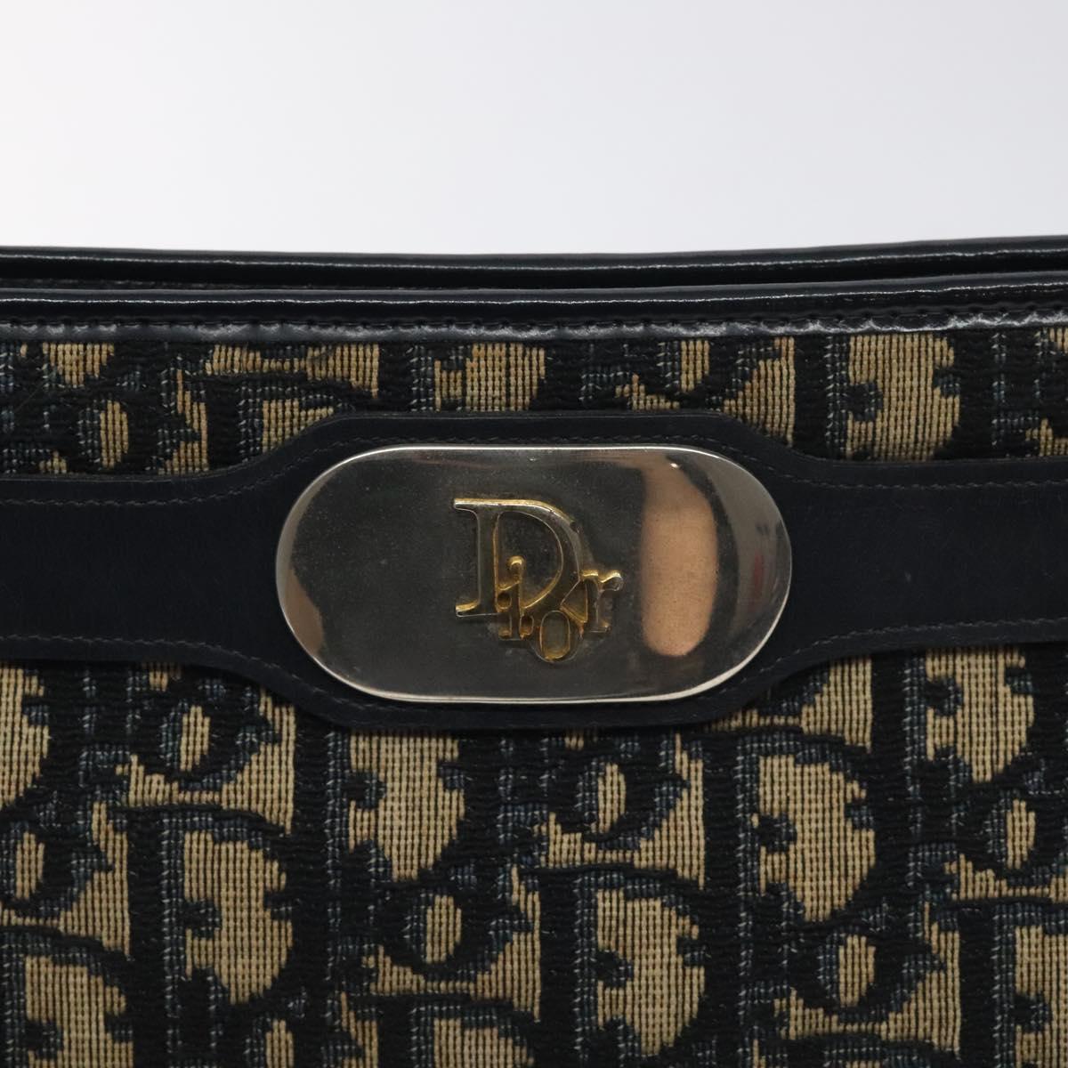 Christian Dior Trotter Canvas Shoulder Bag Navy Gold Auth 128445