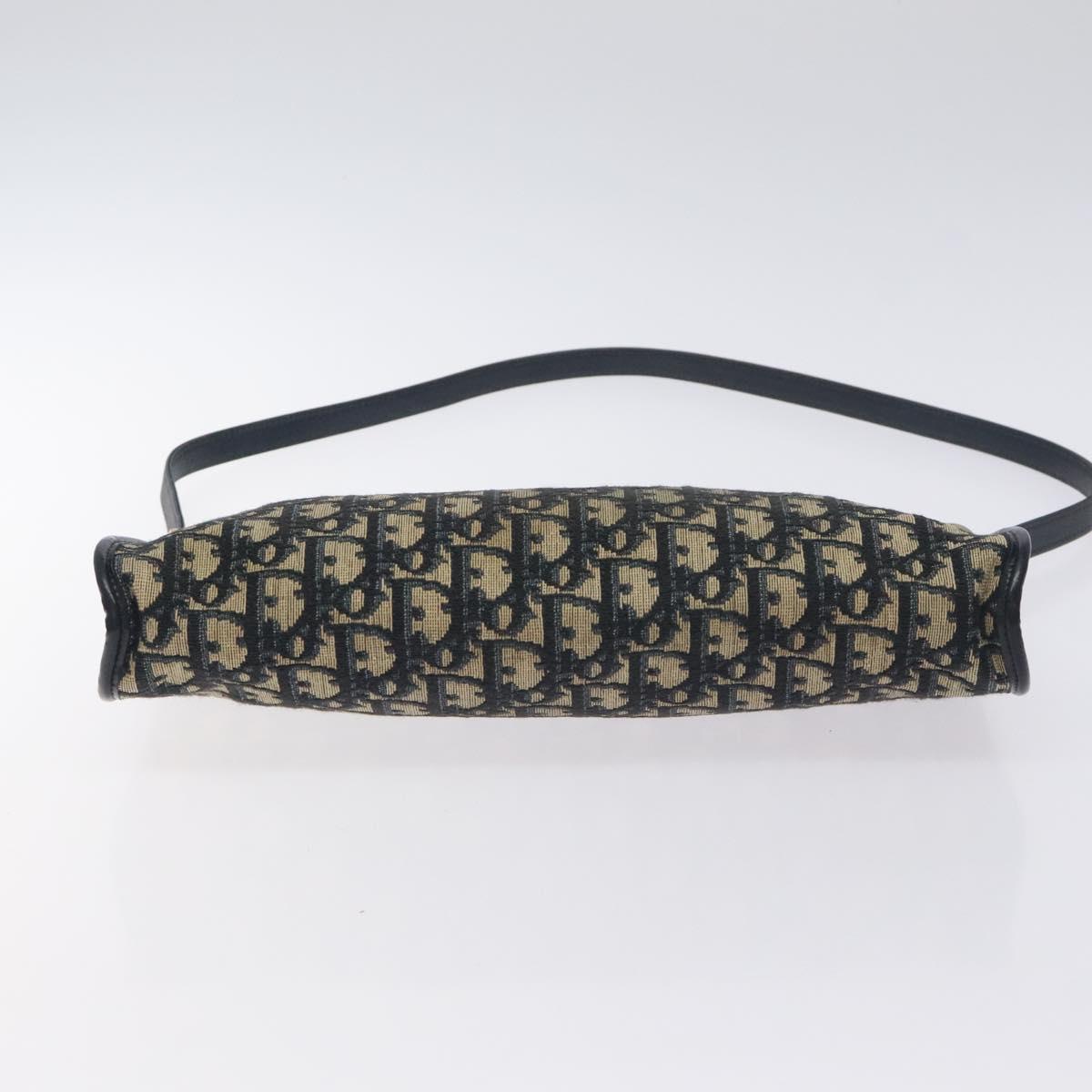 Christian Dior Trotter Canvas Shoulder Bag Navy Gold Auth 128445