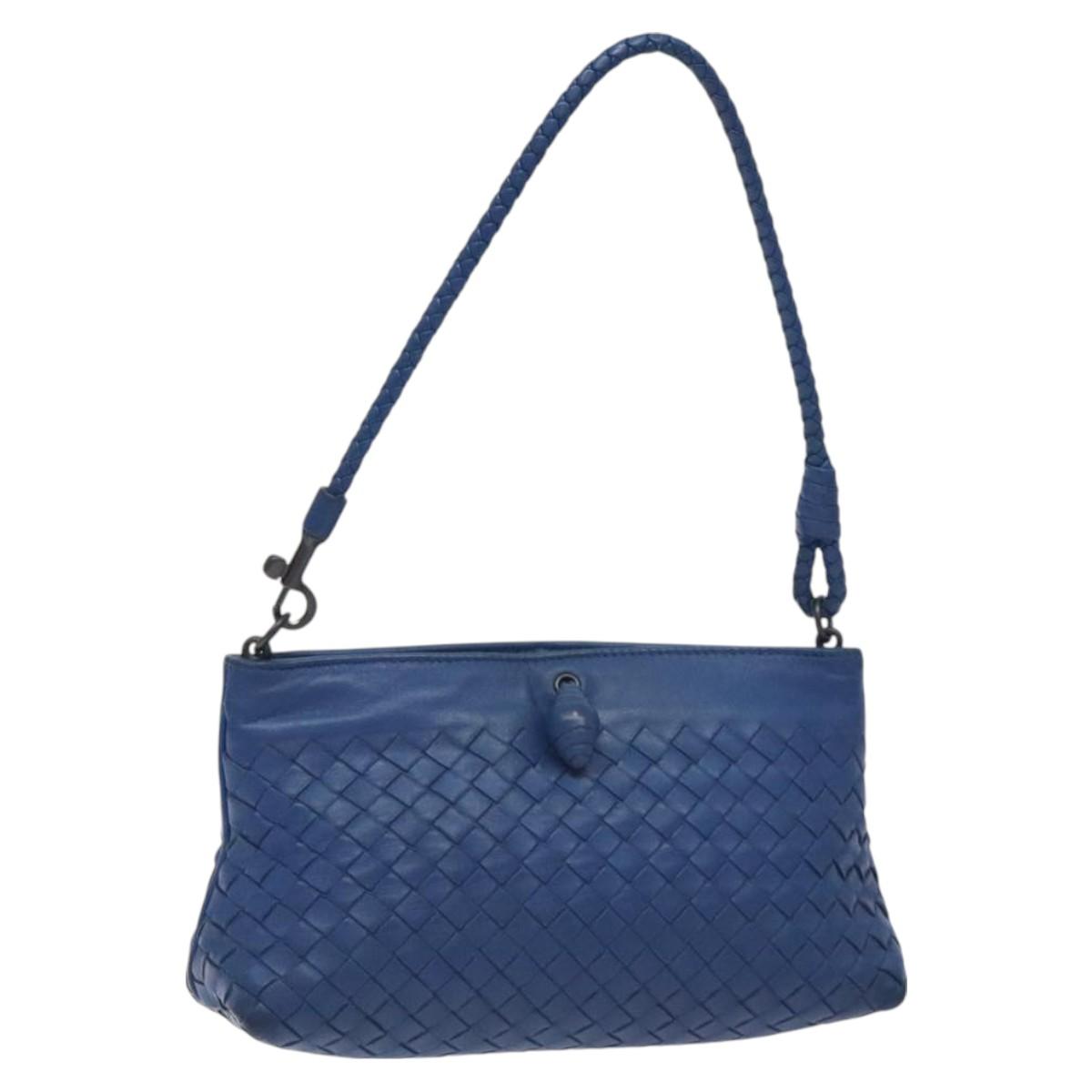 BOTTEGA VENETA INTRECCIATO Shoulder Bag Leather Blue Auth 128448