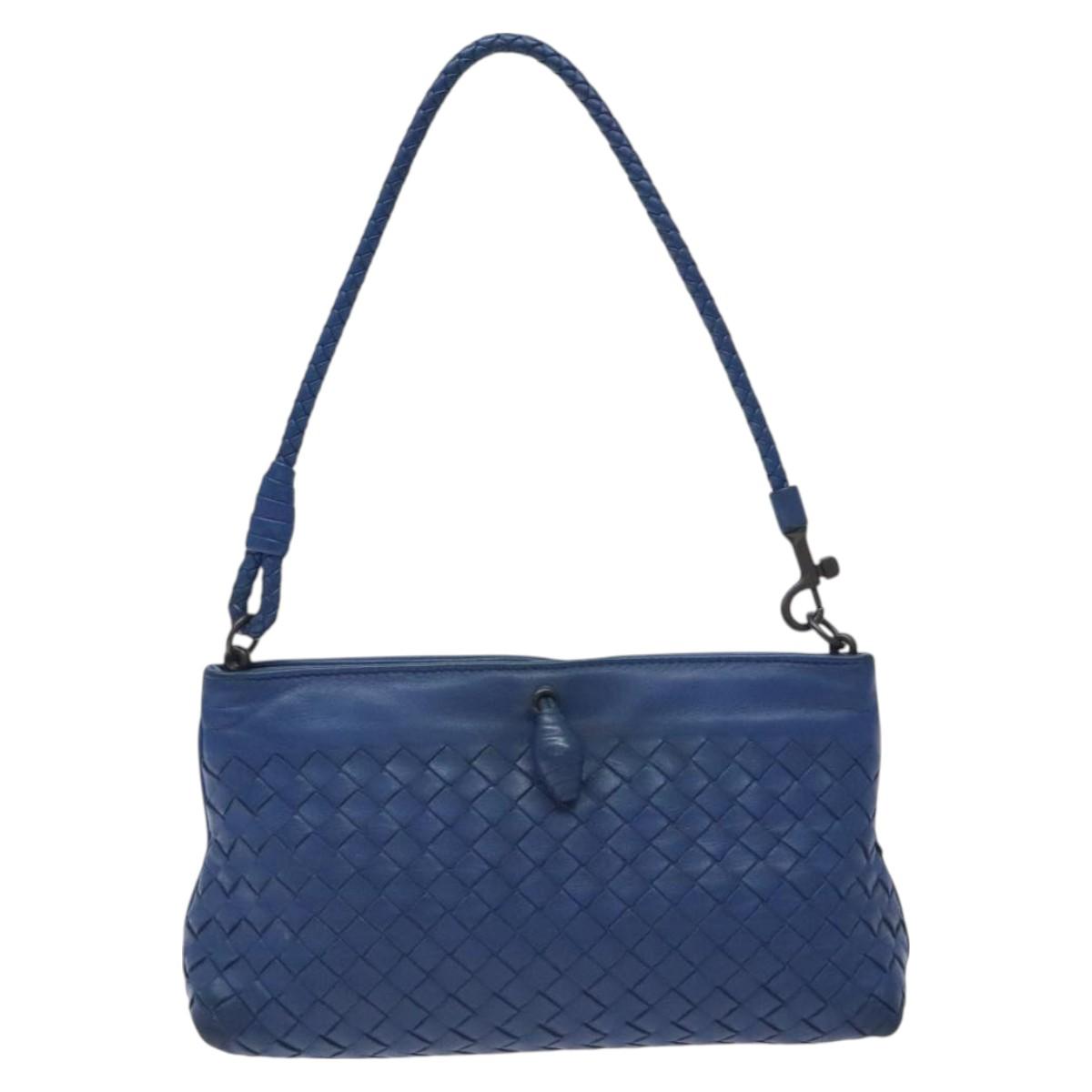 BOTTEGA VENETA INTRECCIATO Shoulder Bag Leather Blue Auth 128448
