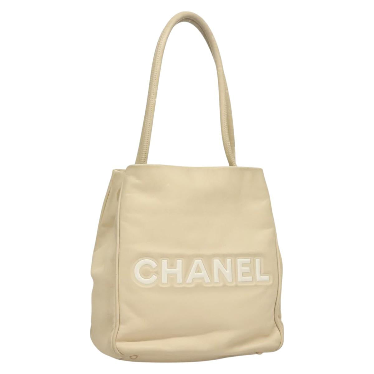 CHANEL Camelia Tote Bag Leather Beige CC Auth 128453