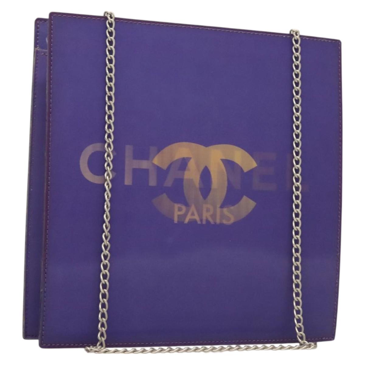 CHANEL Hologram Chain Shoulder Bag Vinyl Purple CC Auth 128454V